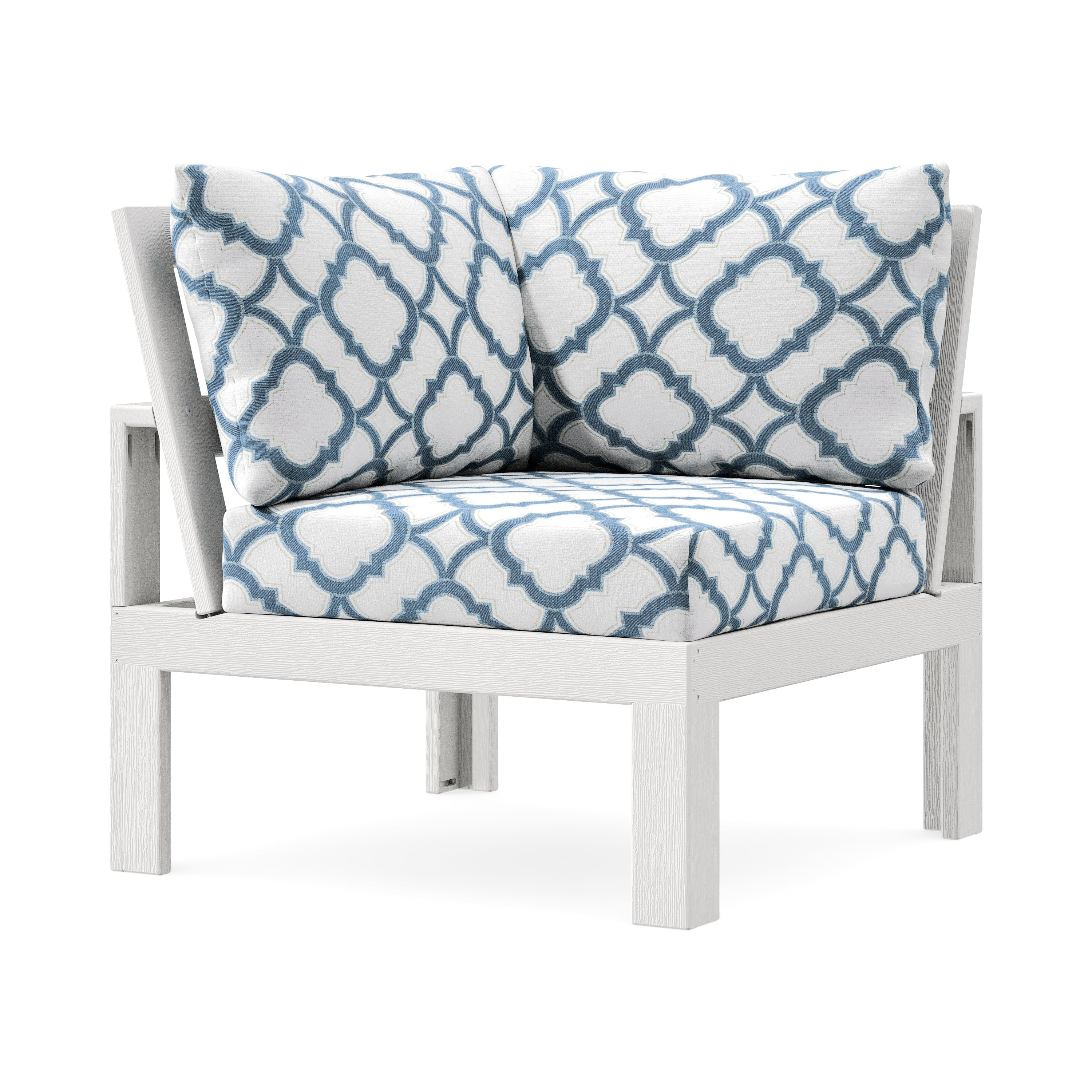 Modular Corner Chair in Vintage White / Trellis Sky Blue
