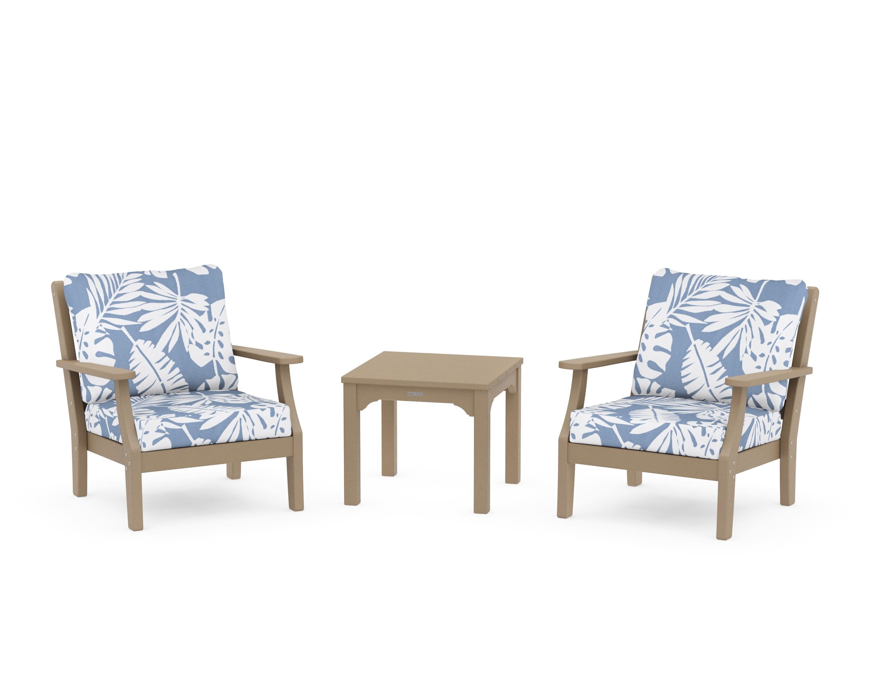 Chinoiserie 3-Piece Deep Seating Set in Vintage Sahara / Leaf Sky Blue