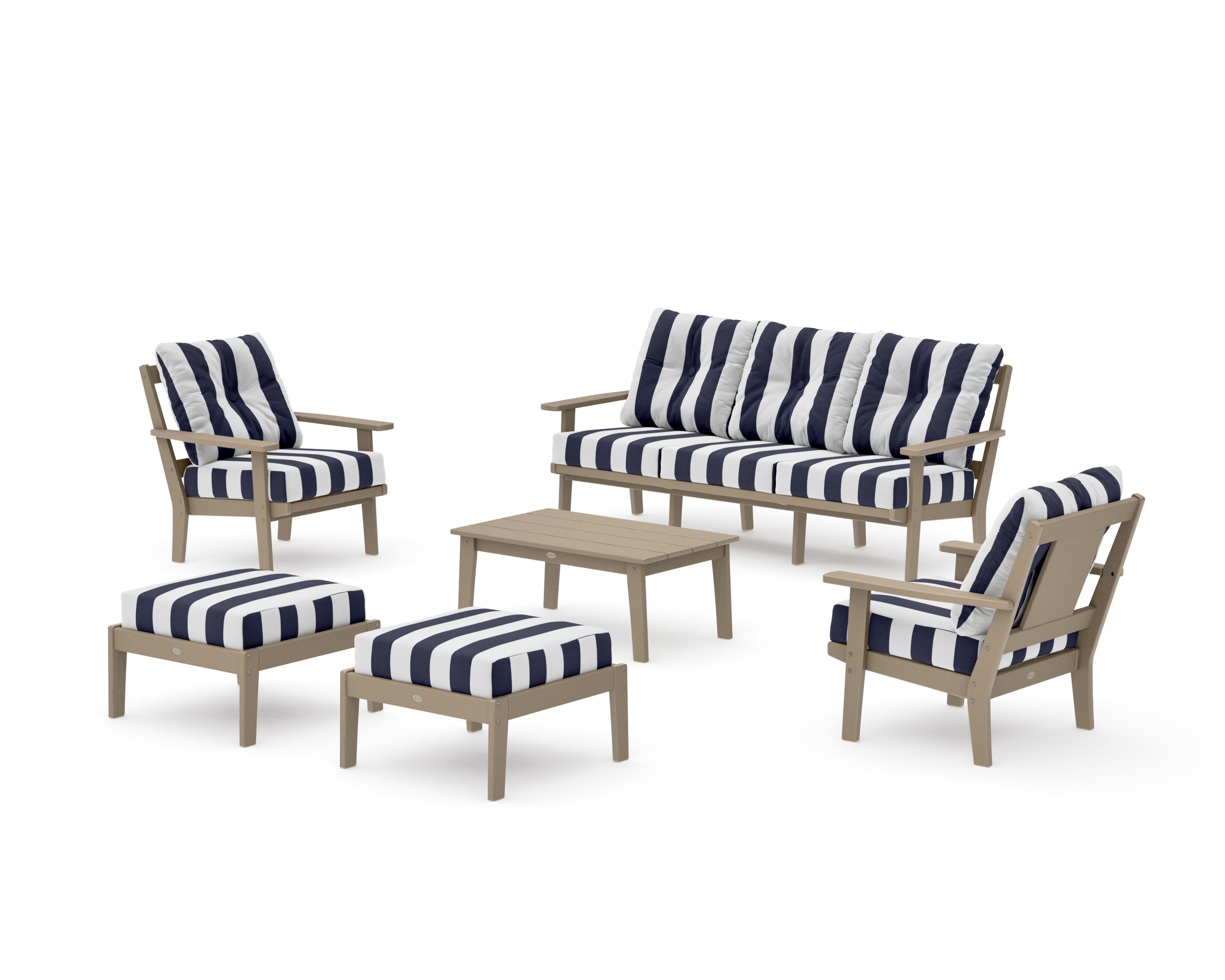 Prairie 6-Piece Lounge Sofa Set in Vintage Sahara / Cabana Stripe Navy