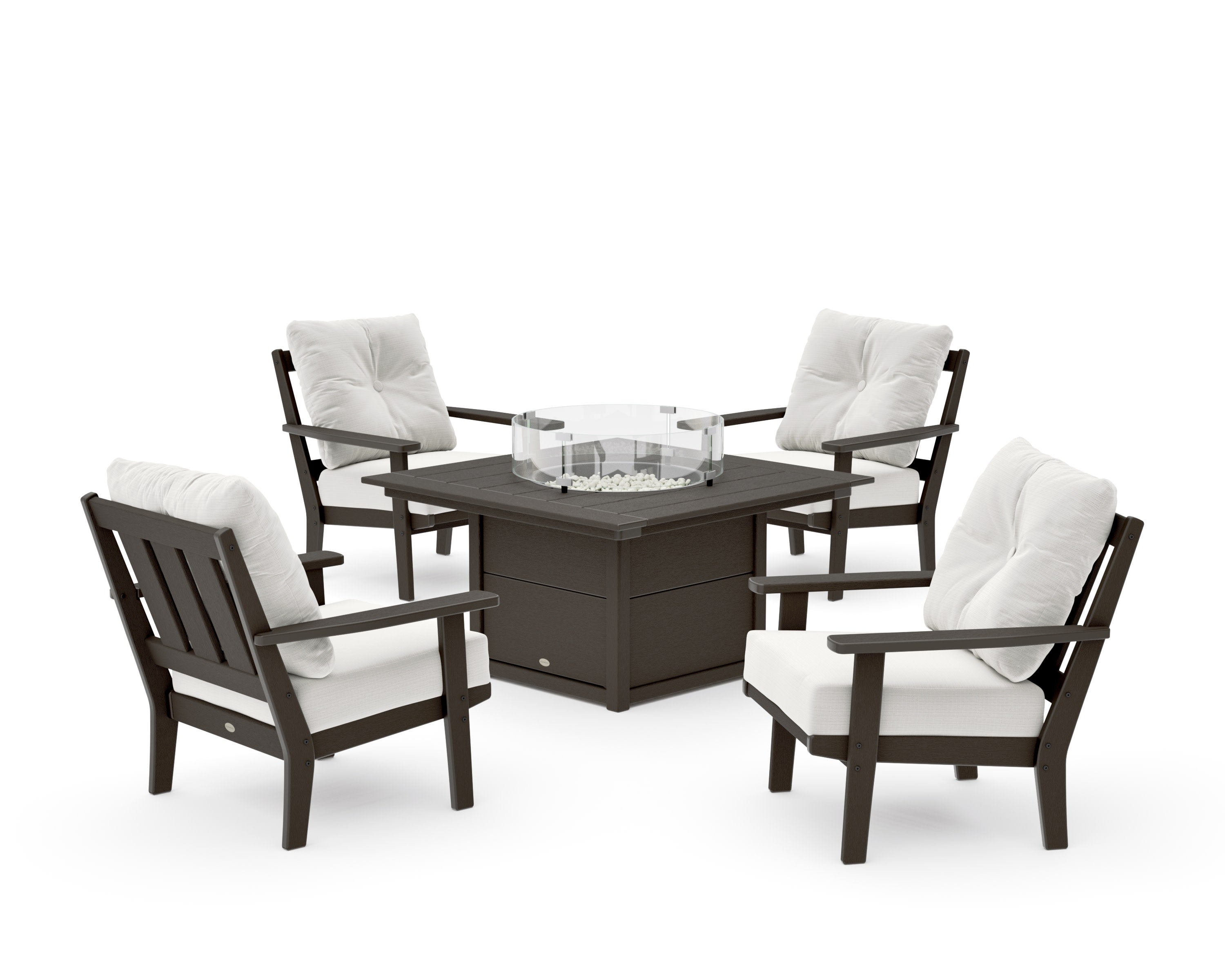 Oxford 5-Piece Deep Seating Set with Fire Pit Table in Vintage Coffee / Natural Linen