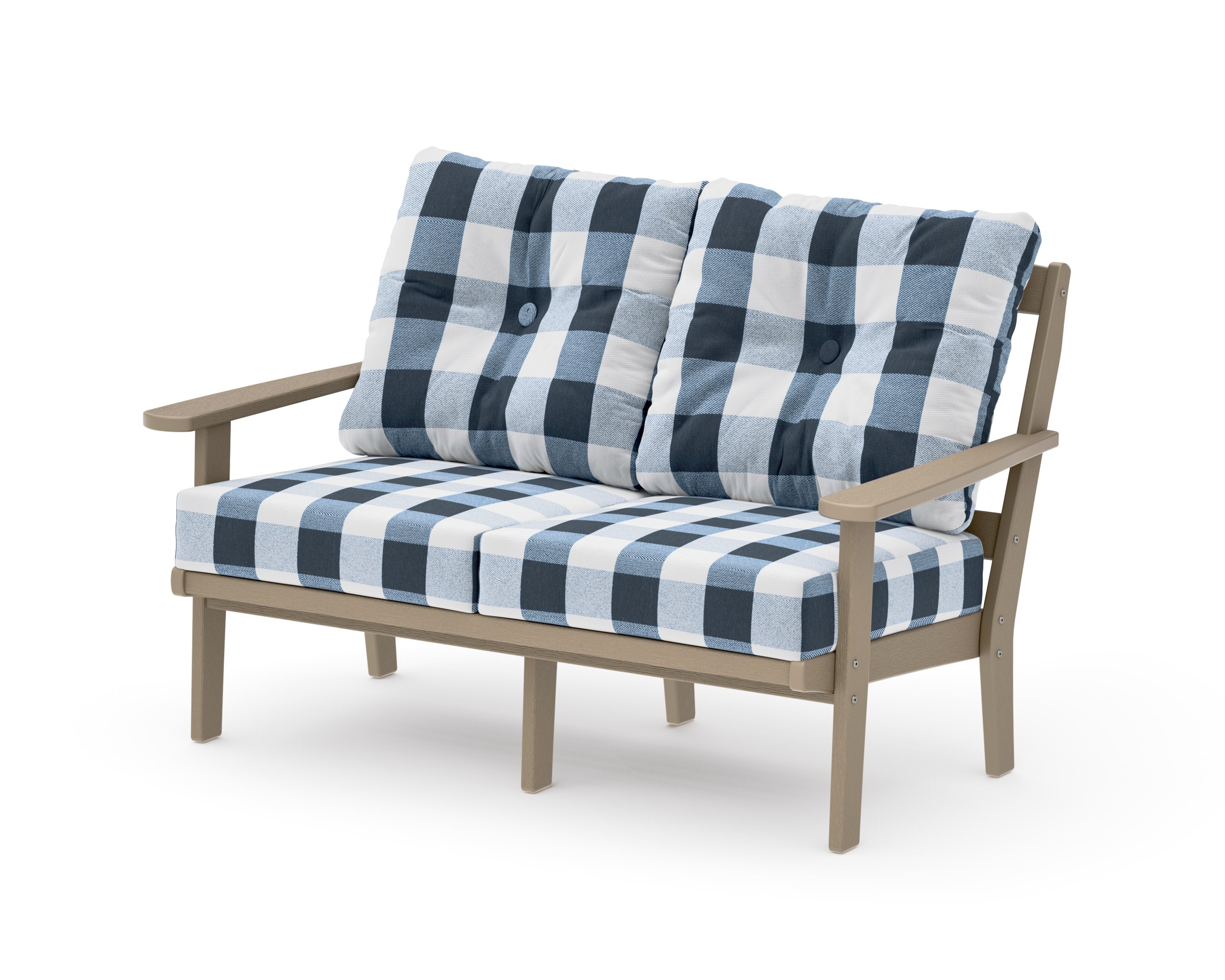 Mission Deep SeatingLoveseat in Vintage Sahara / Buffalo Plaid Marine Indigo