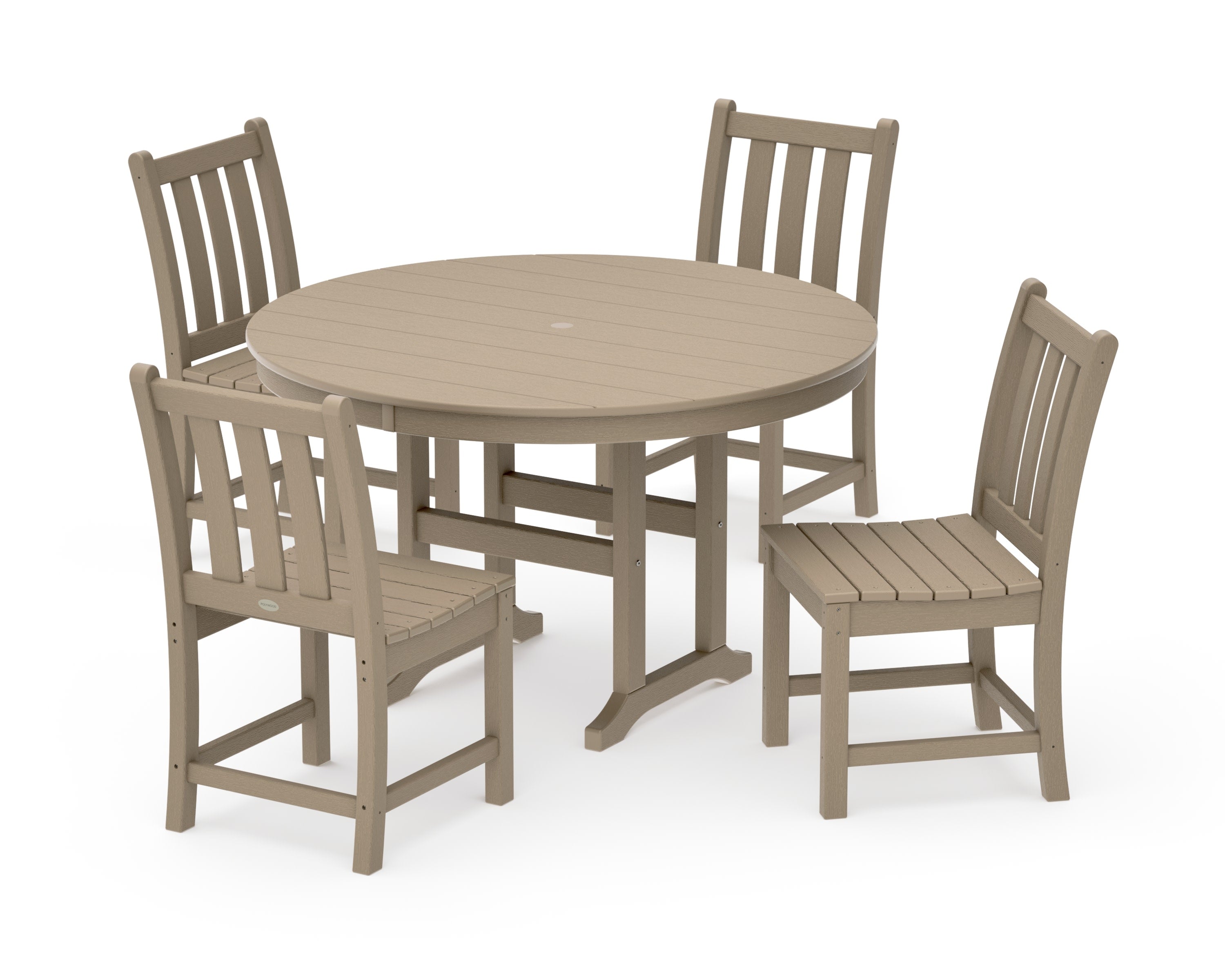 Traditional Garden Side Chair 5-Piece Round Farmhouse Dining Set in Vintage Sahara