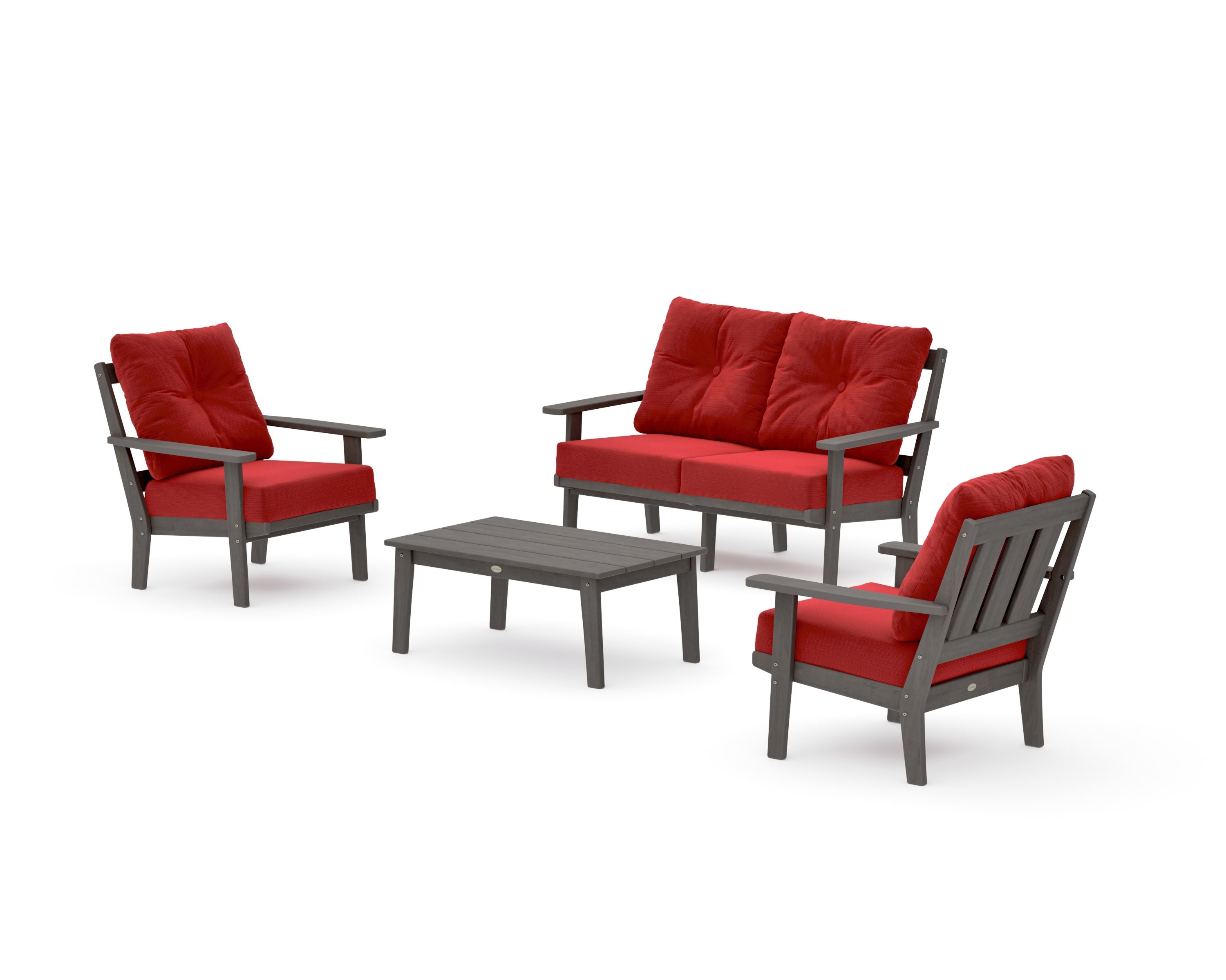 Oxford 4-Piece Deep Seating Set with Loveseat in Driftwood / Crimson Linen