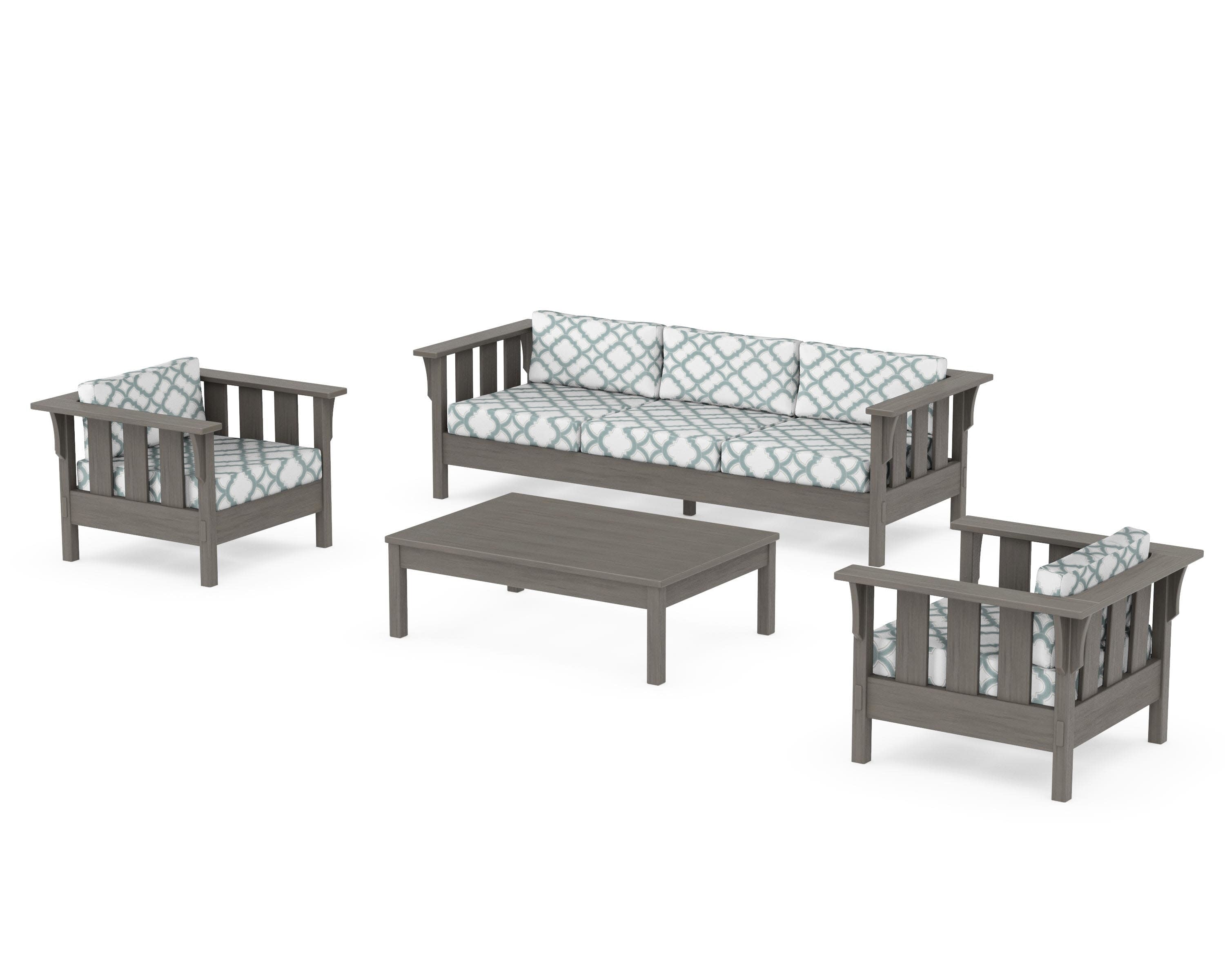 Acadia 4-Piece Deep Seating Set with Sofa in Driftwood / Trellis Glacier Spa