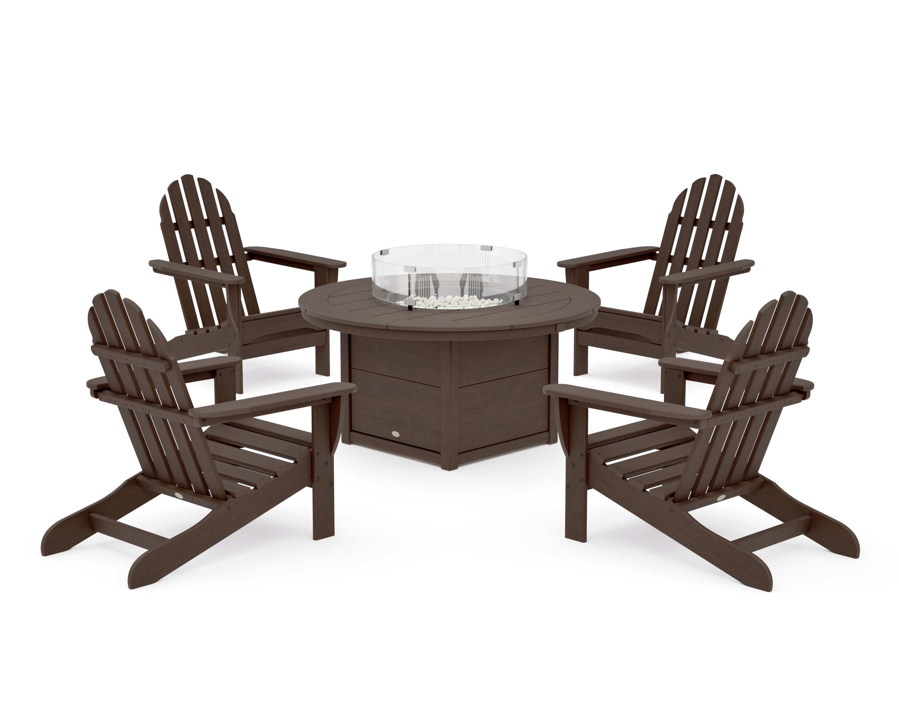 Classic Adirondack 5-Piece Conversation Set with Fire Pit Table in Kona