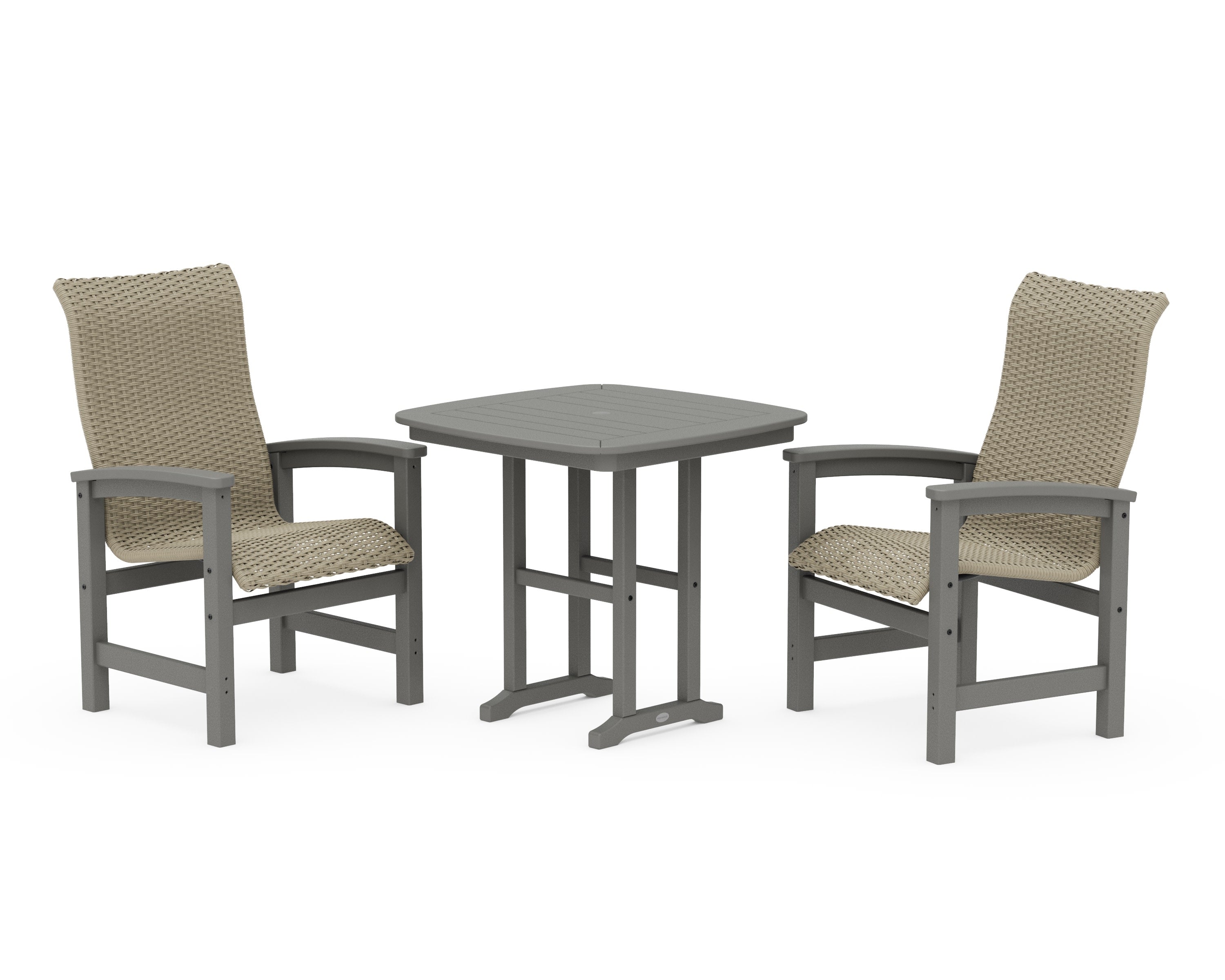 Coastal Woven High-Back 3-Piece Dining Set in Slate Grey / Dune Grass