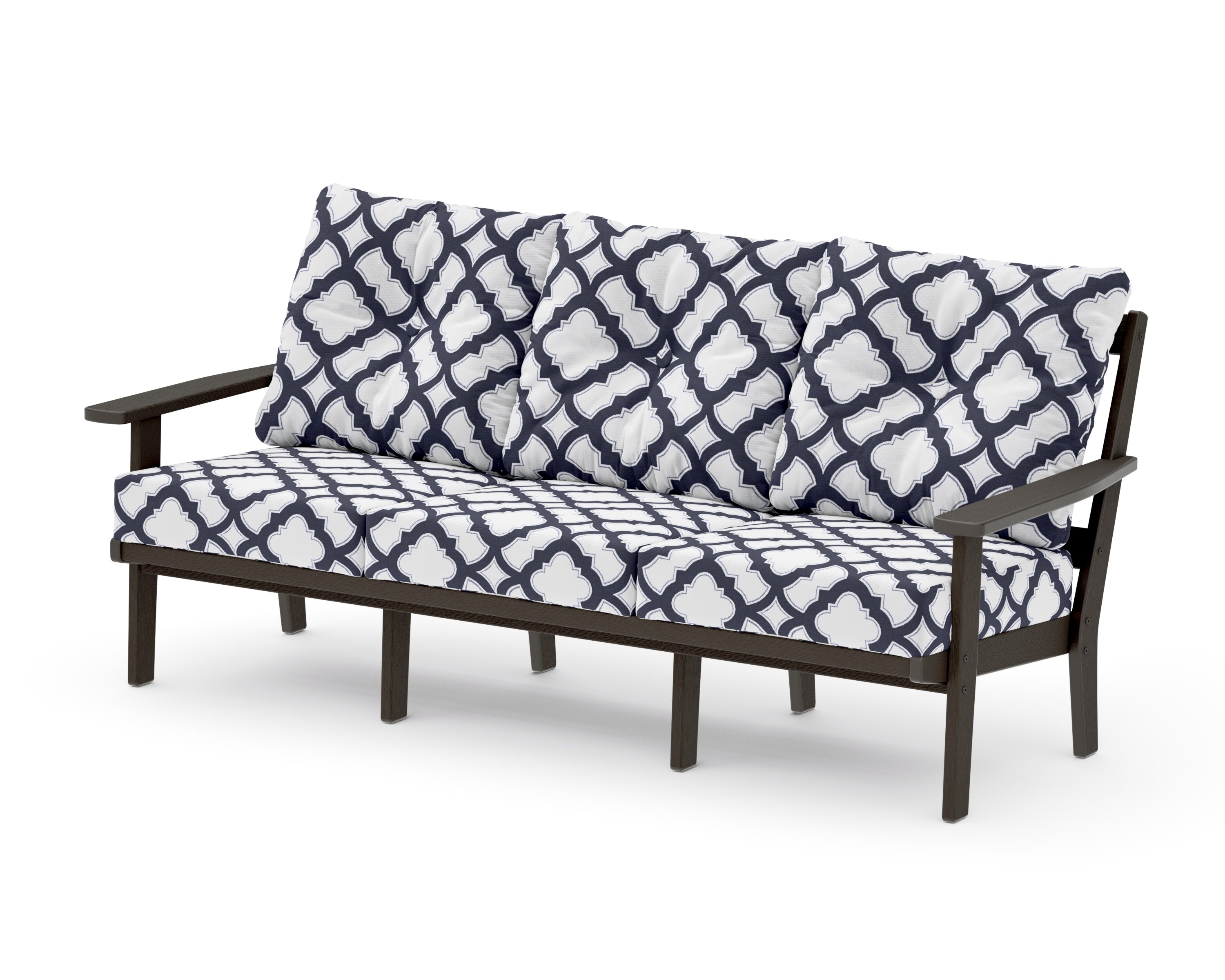 Oxford Deep Seating Sofa in Vintage Coffee / Trellis Navy