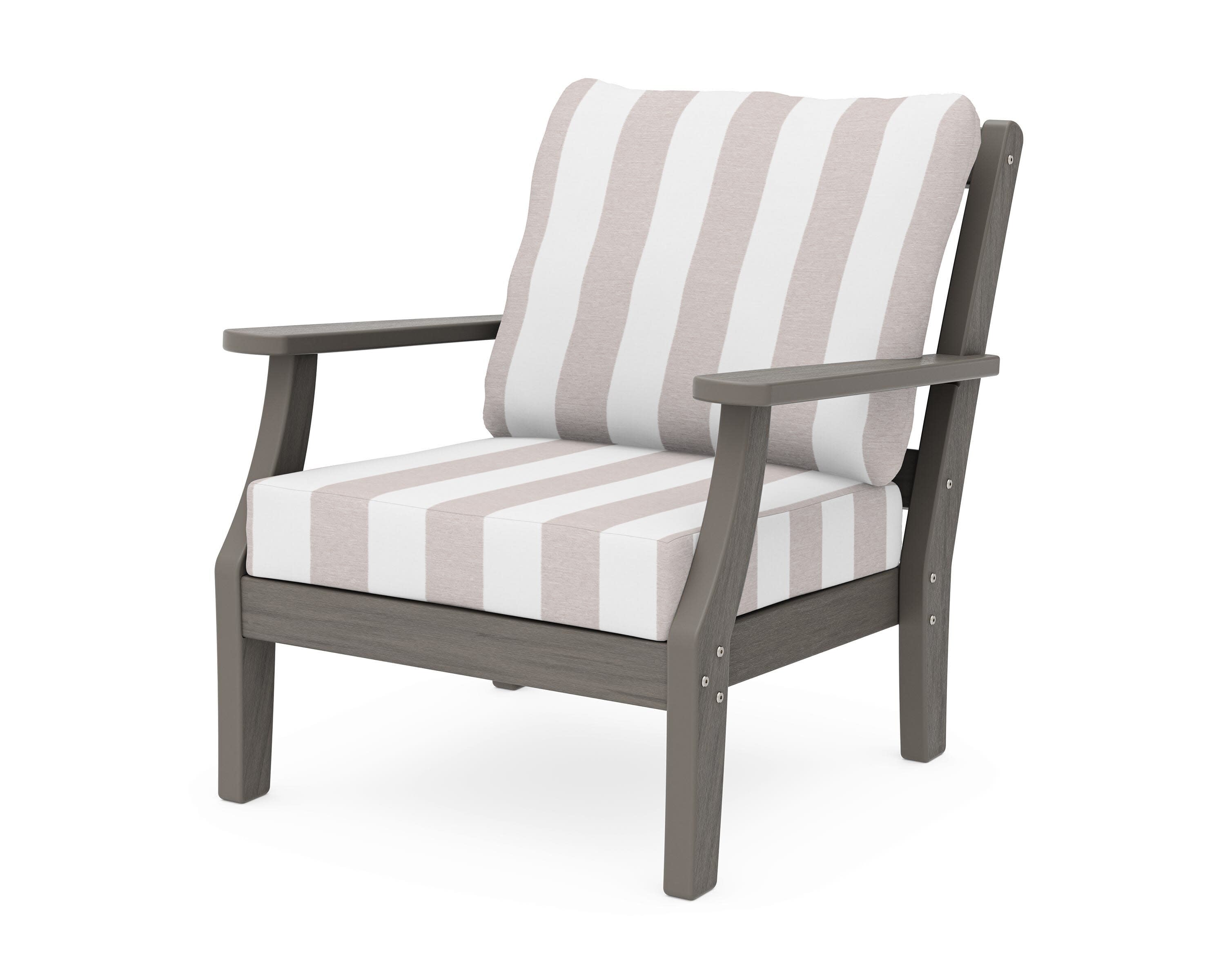 Chinoiserie Deep Seating Chair in Driftwood / Cabana Stripe Dune Burlap