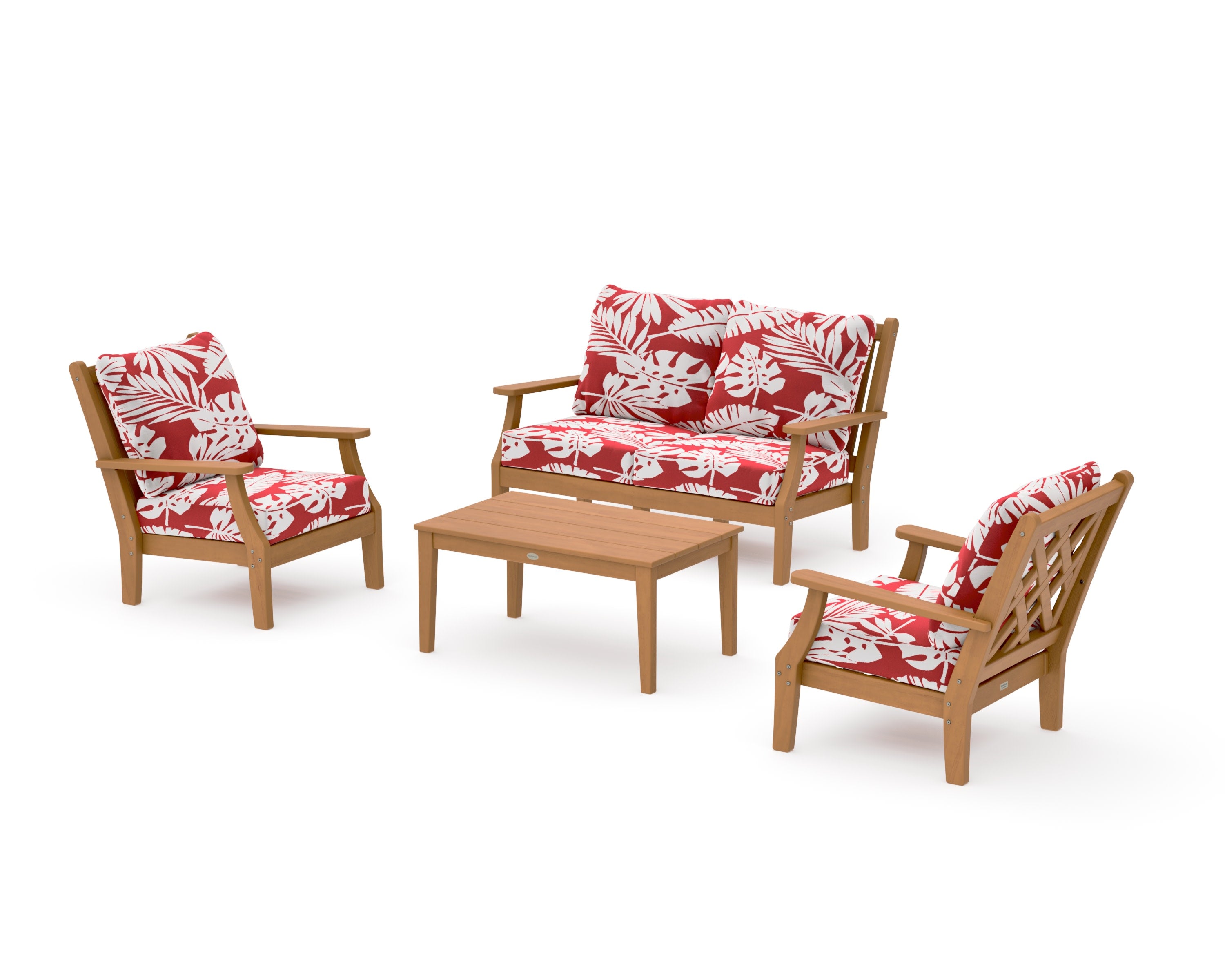 Wovendale 4-Piece Deep Seating Set with Loveseat in Natural / Leaf Crimson