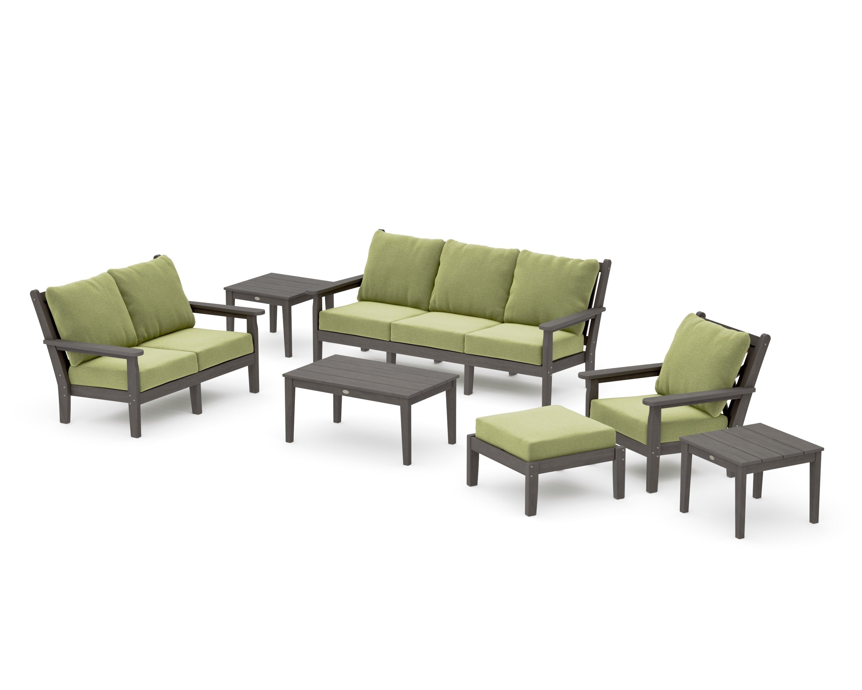 Chippendale 7-Piece Deep Seating Set in Driftwood / Chartreuse Boucle