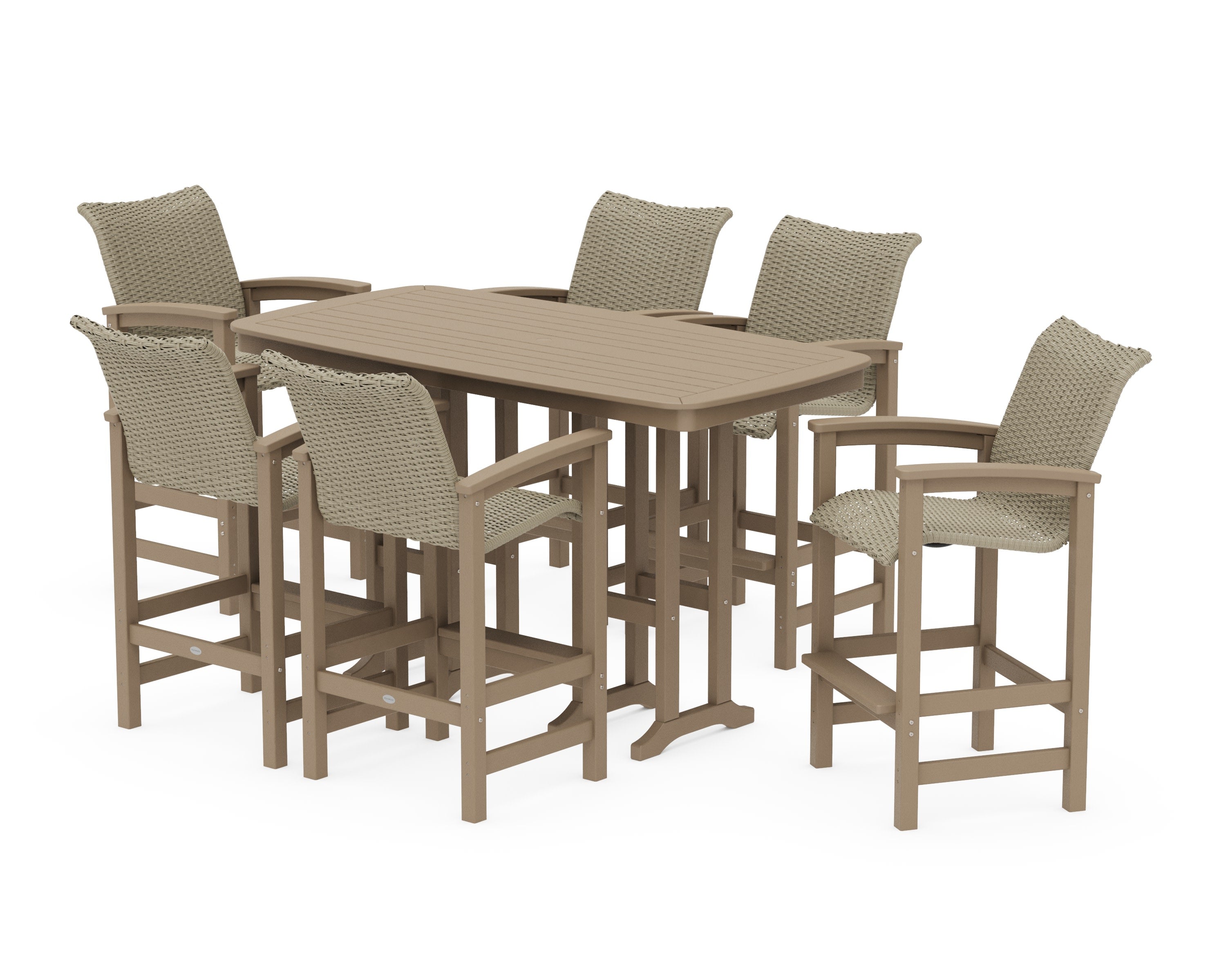 Coastal Woven Arm Chair 7-Piece Bar Set in Vintage Sahara / Dune Grass