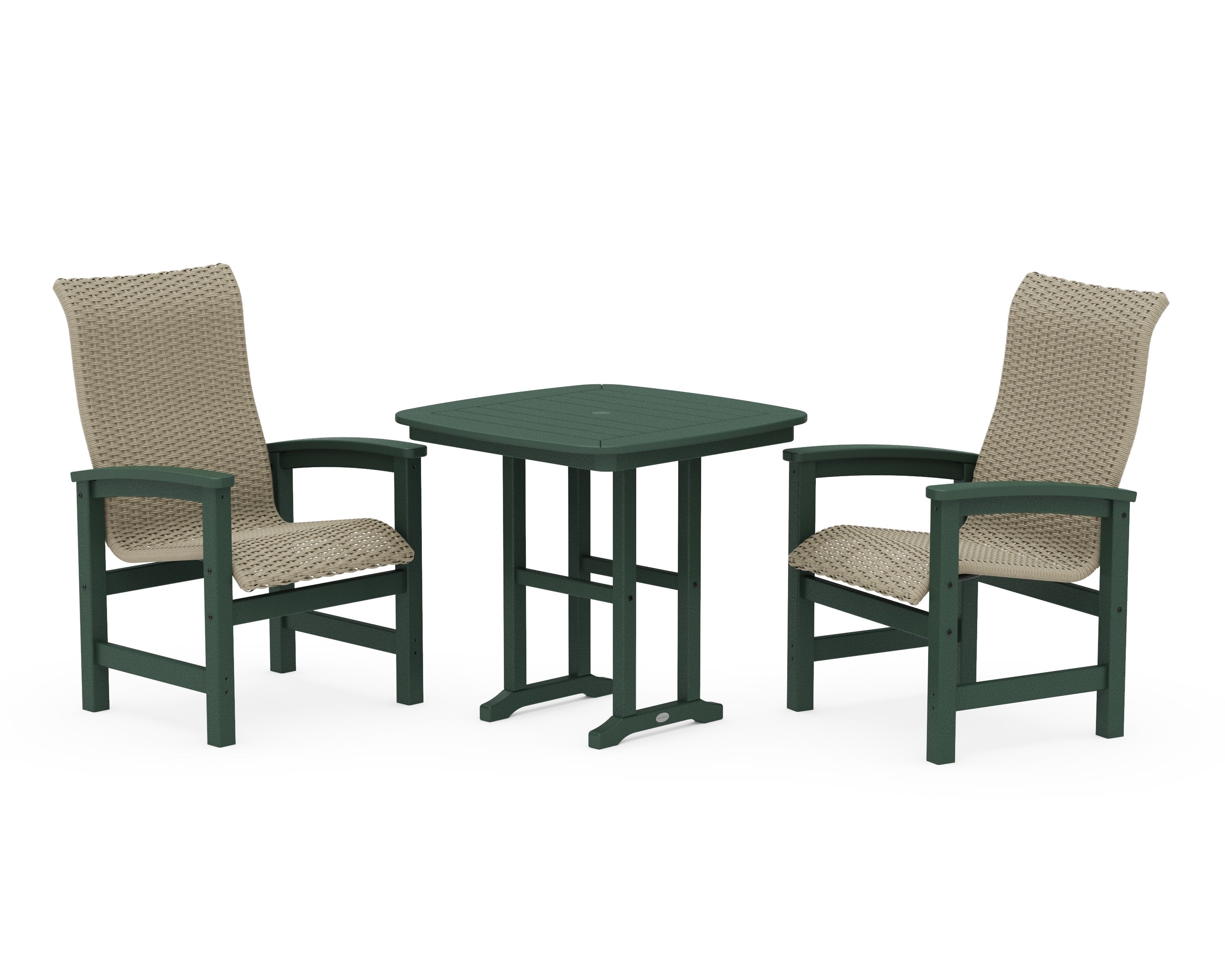 Coastal Woven High-Back 3-Piece Dining Set in Green / Dune Grass