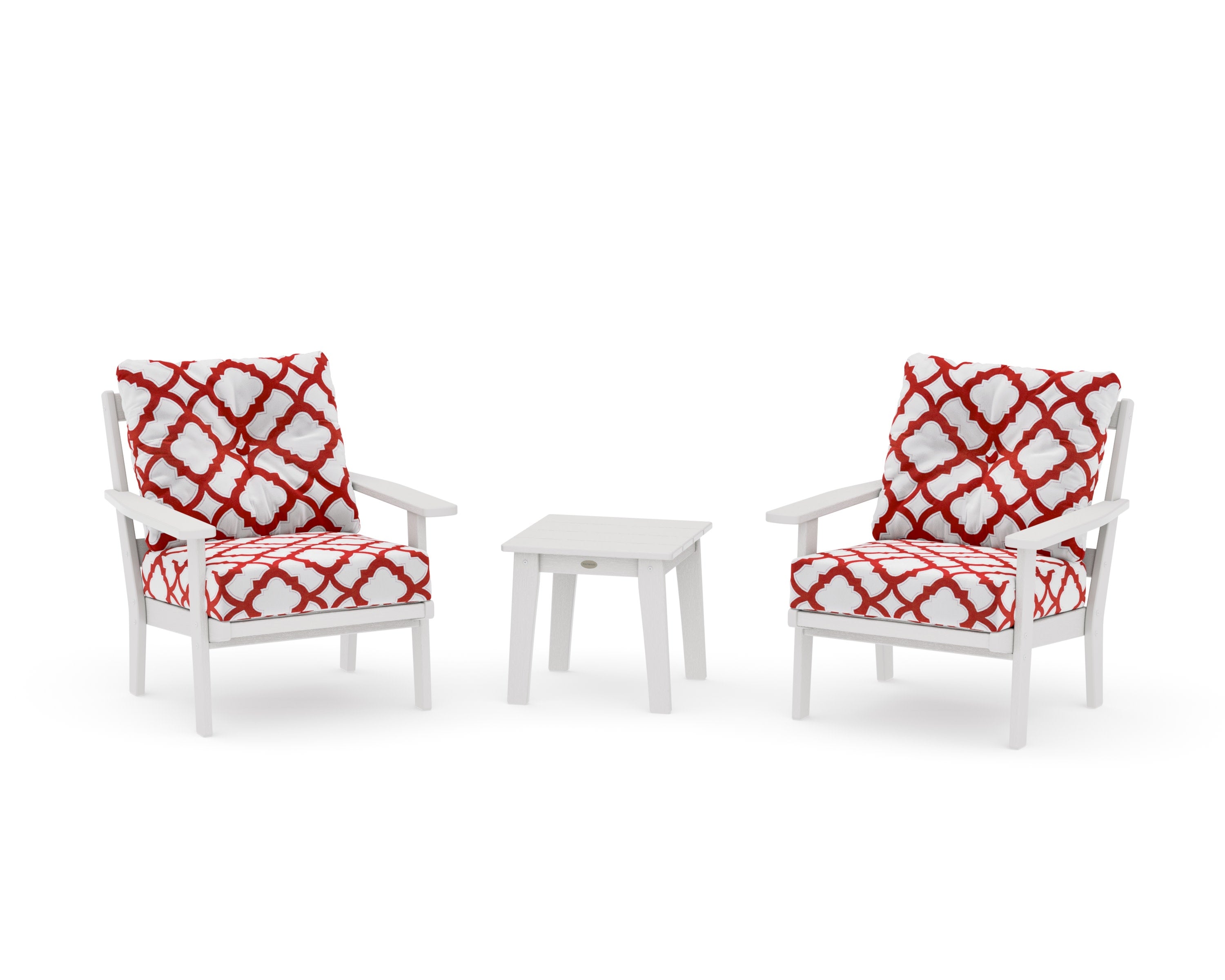 Prairie 3-Piece Deep Seating Set in Vintage White / Trellis Crimson