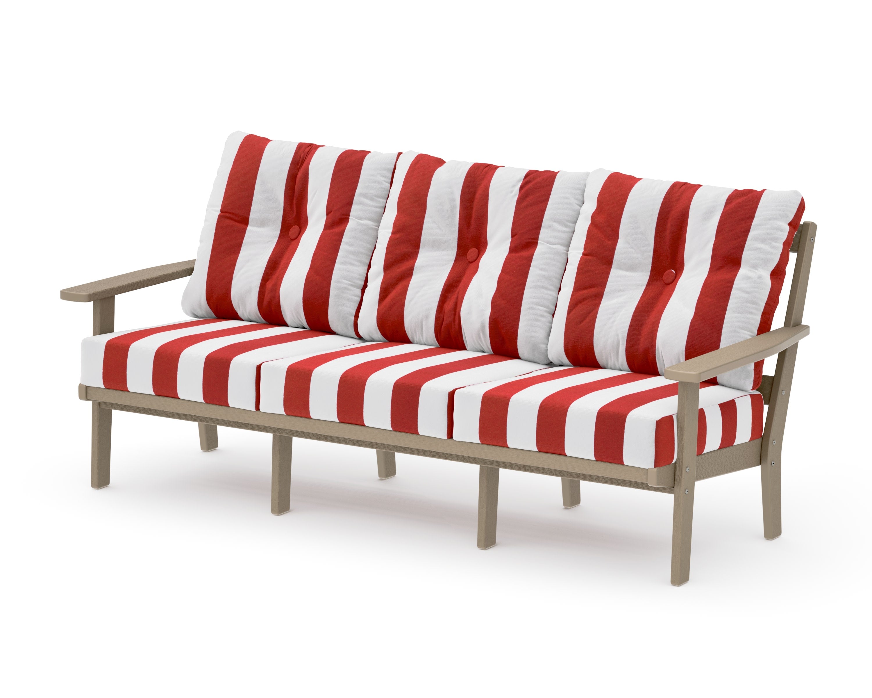 Oxford Deep Seating Sofa in Vintage Sahara / Cabana Stripe Crimson