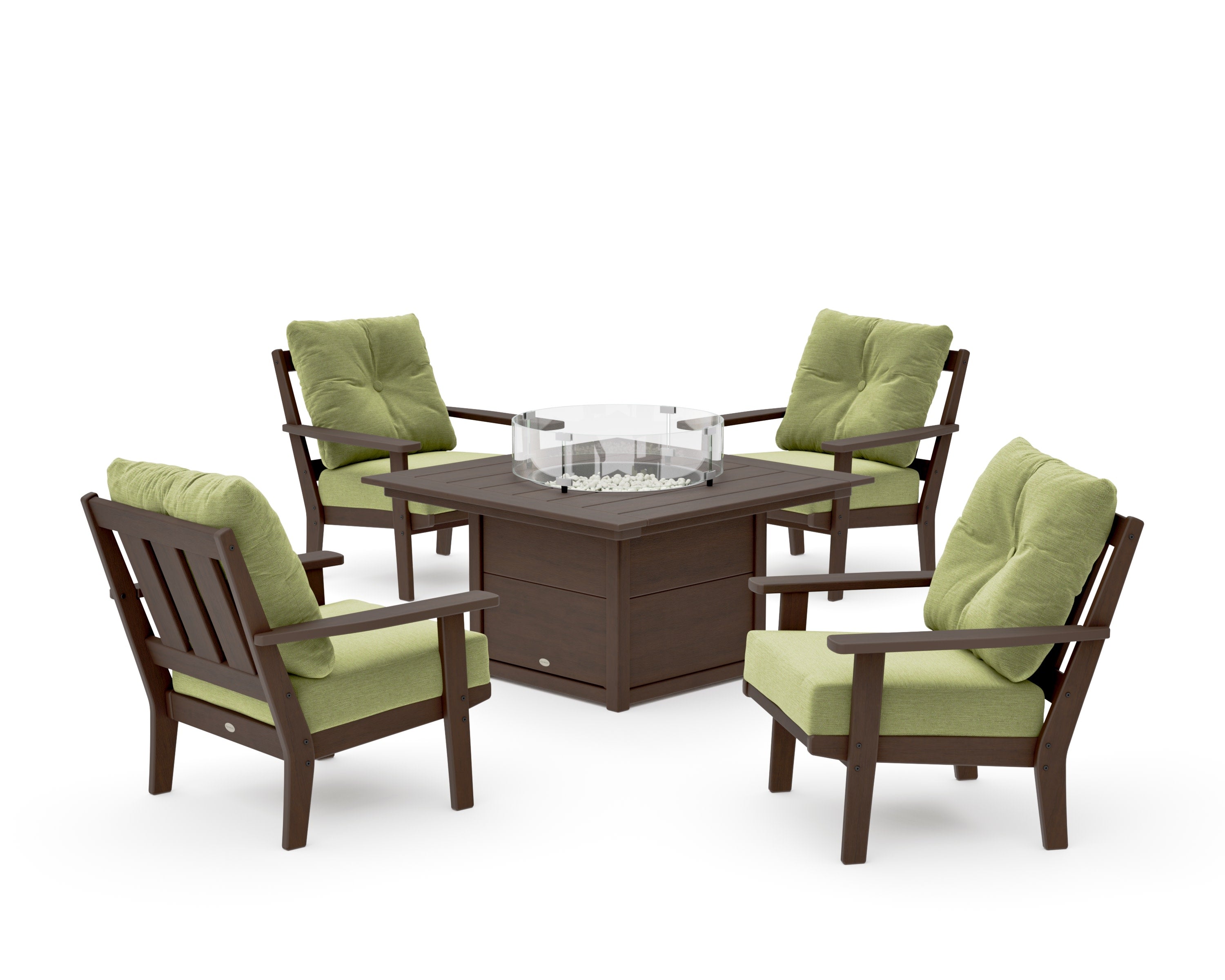 Oxford 5-Piece Deep Seating Set with Fire Pit Table in Kona / Chartreuse Boucle