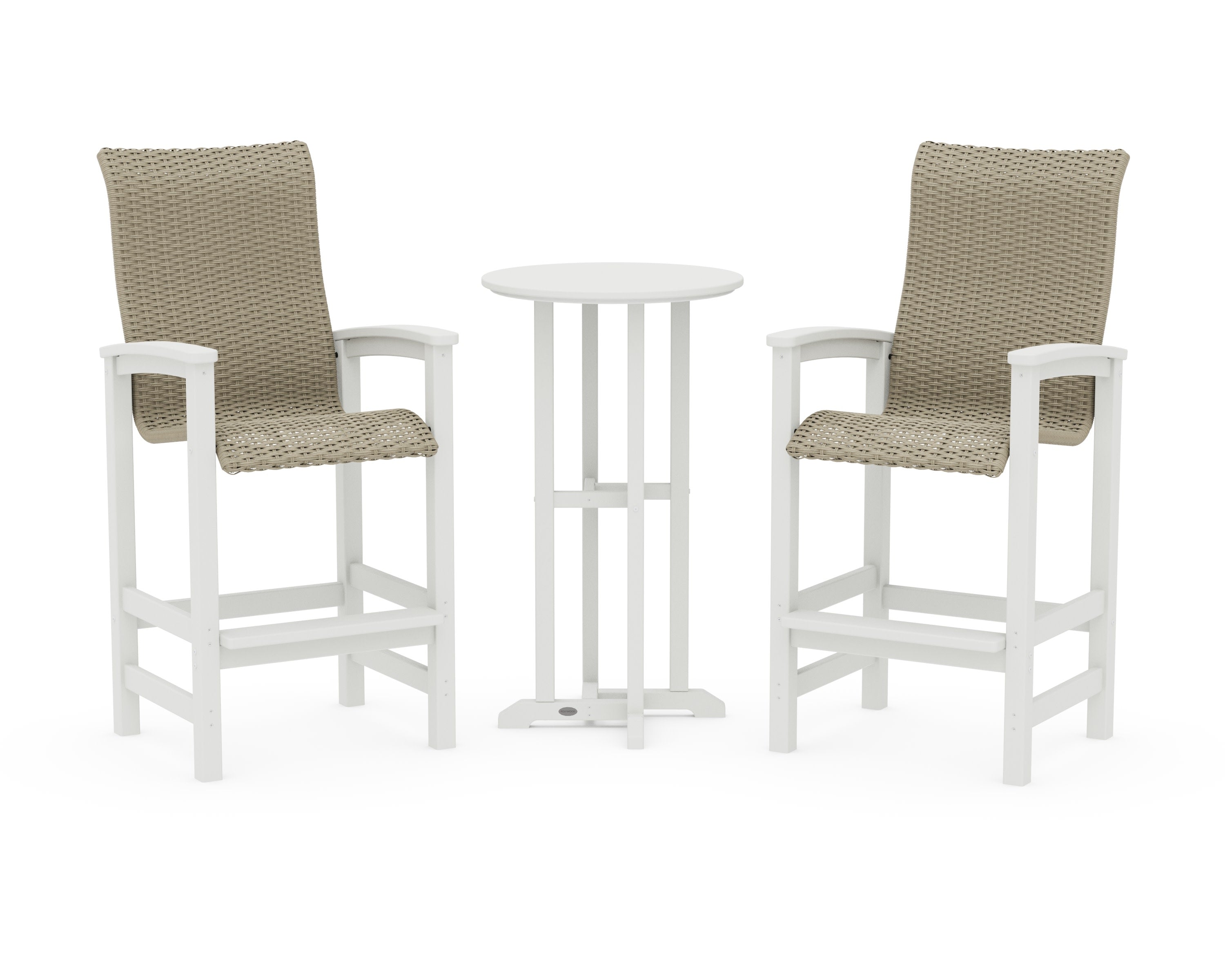 Coastal Woven High-Back 3-Piece Farmhouse Bar Set in White / Dune Grass