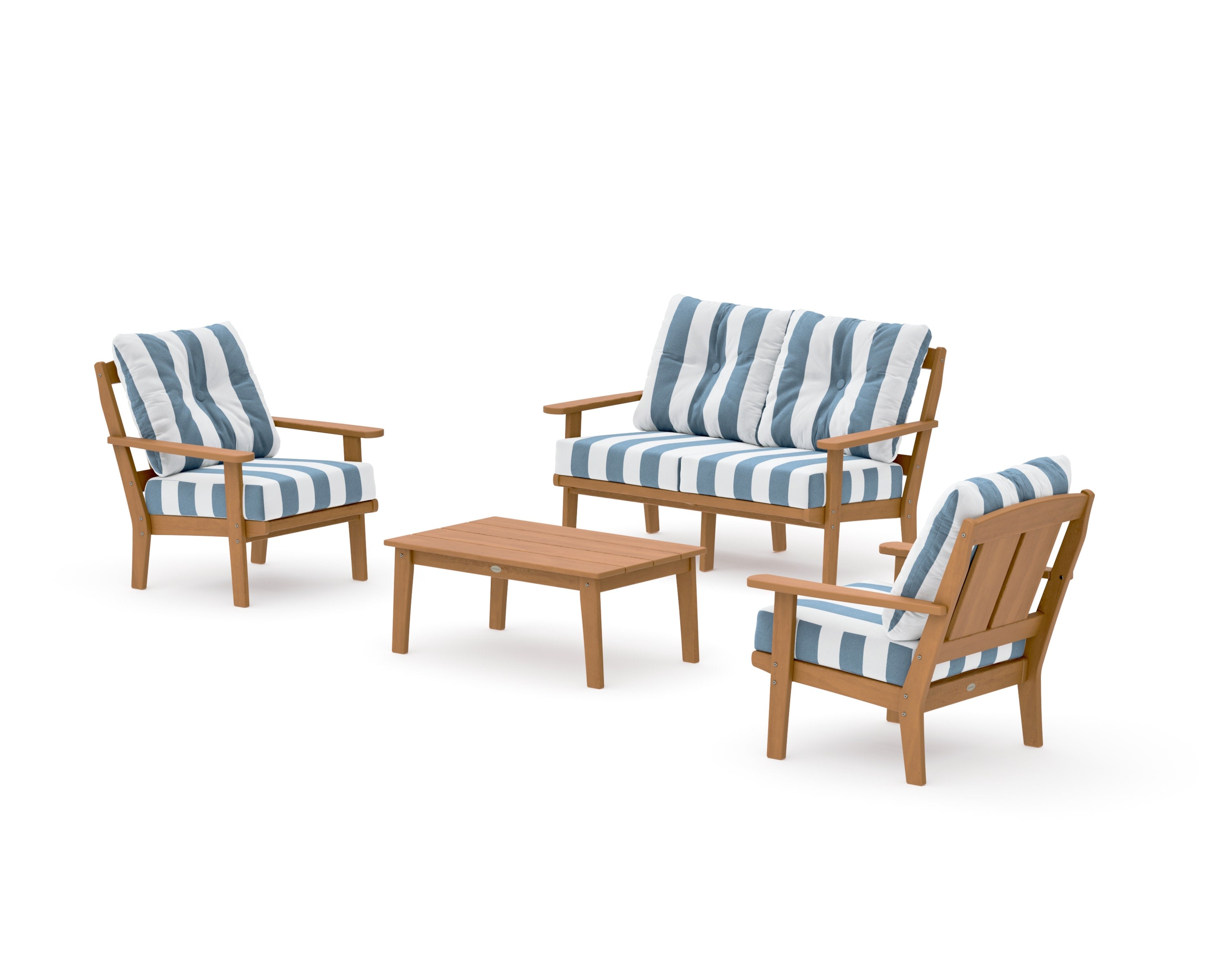 Mission 4-Piece Deep Seating Set with Loveseat in Natural / Cabana Stripe Sky Blue