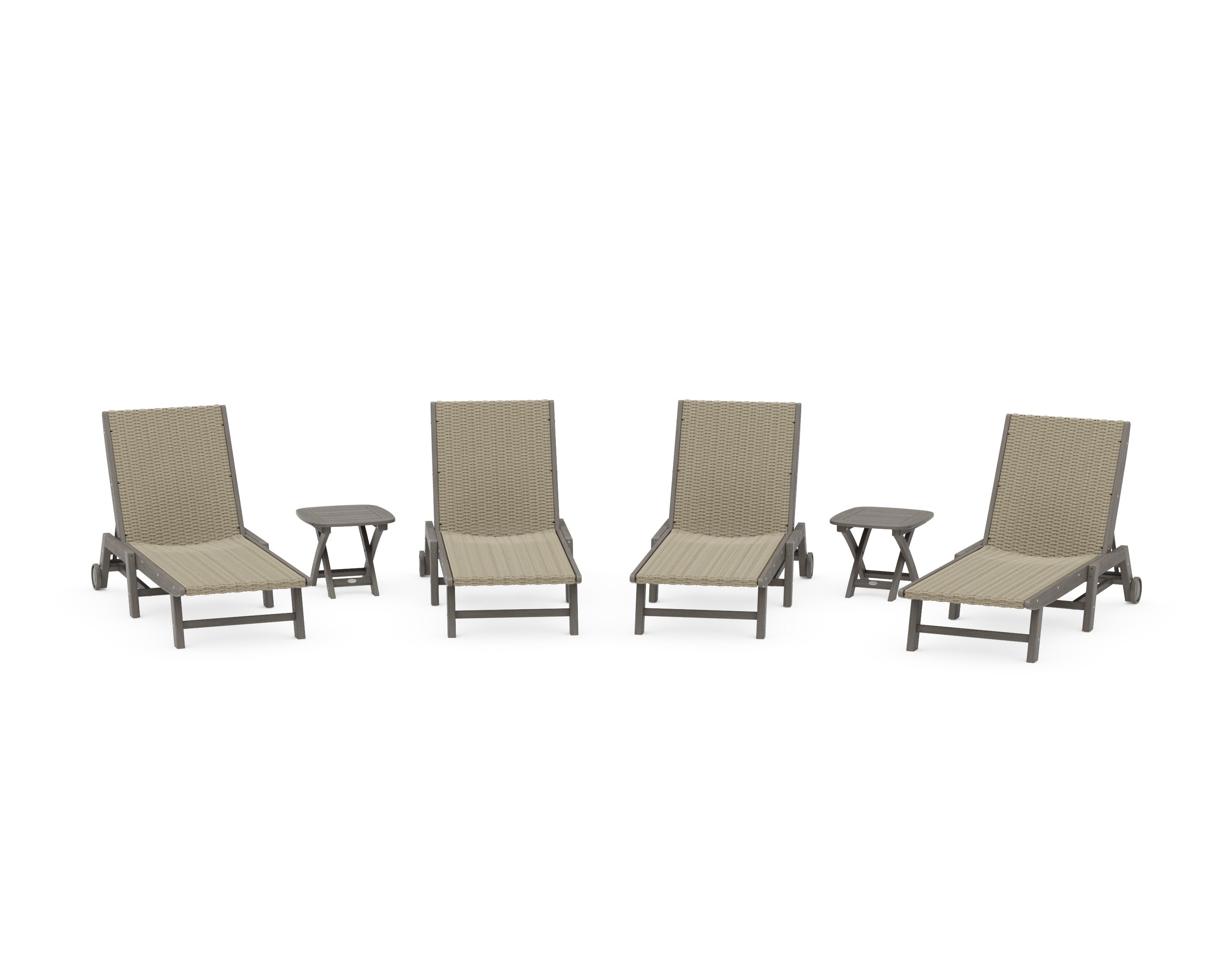 6- Piece Coastal Woven Chaise with Wheels Chaise Lounge Set in Driftwood / Dune Grass