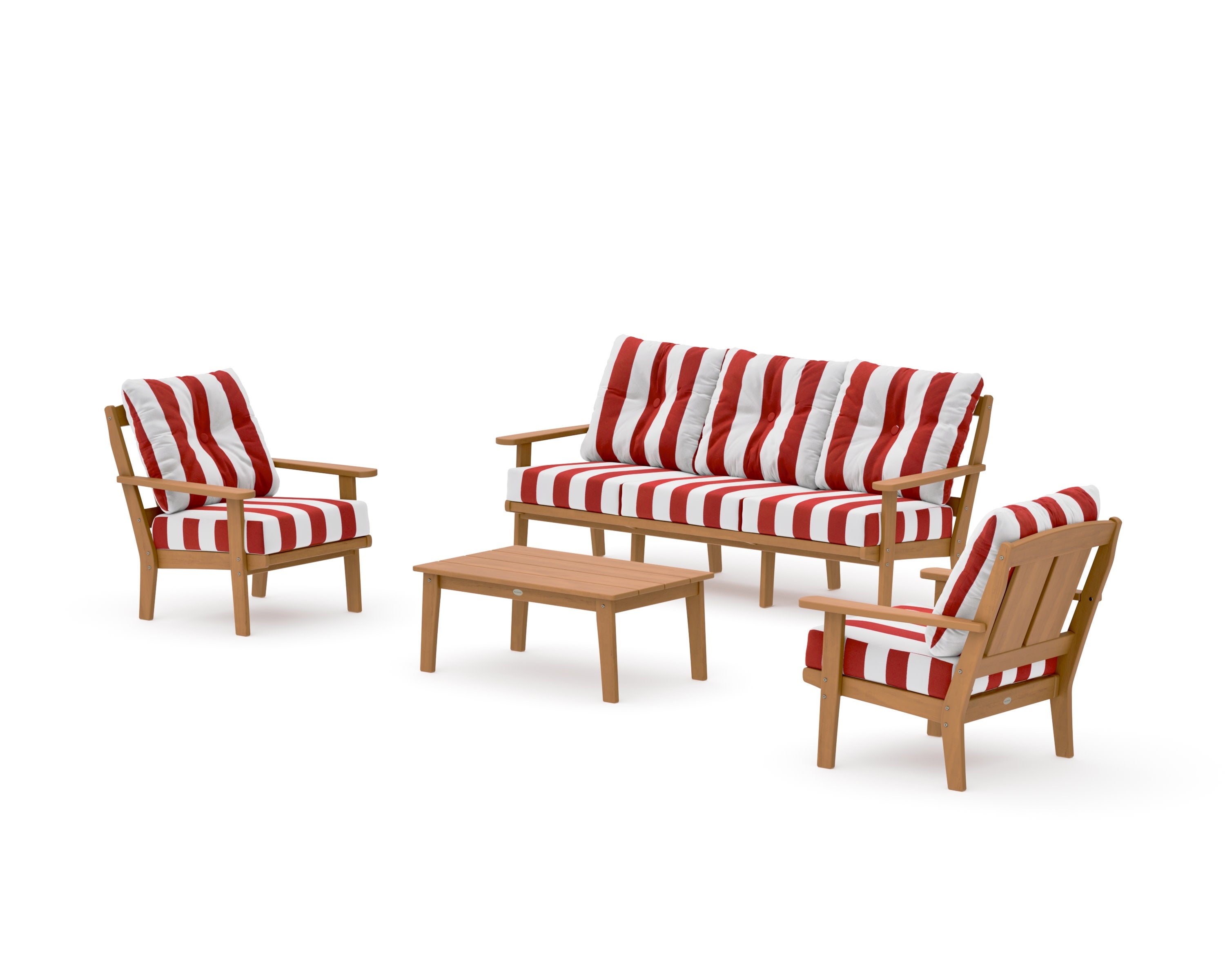 Mission 4-Piece Deep Seating Set with Sofa in Natural / Cabana Stripe Crimson