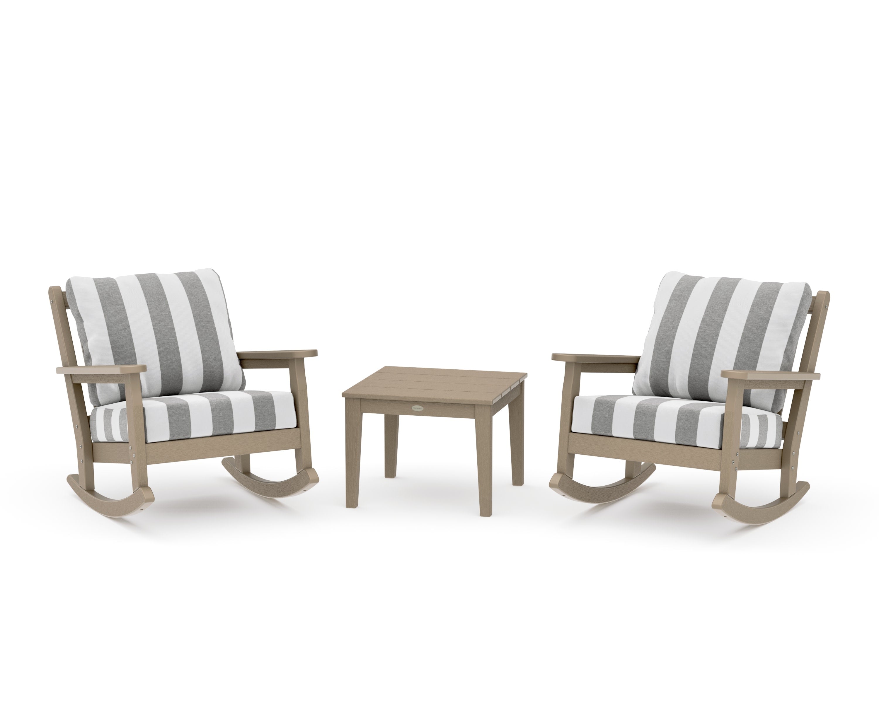 Chippendale 3-Piece Deep Seating Rocker Set in Vintage Sahara / Cabana Stripe Grey Mist