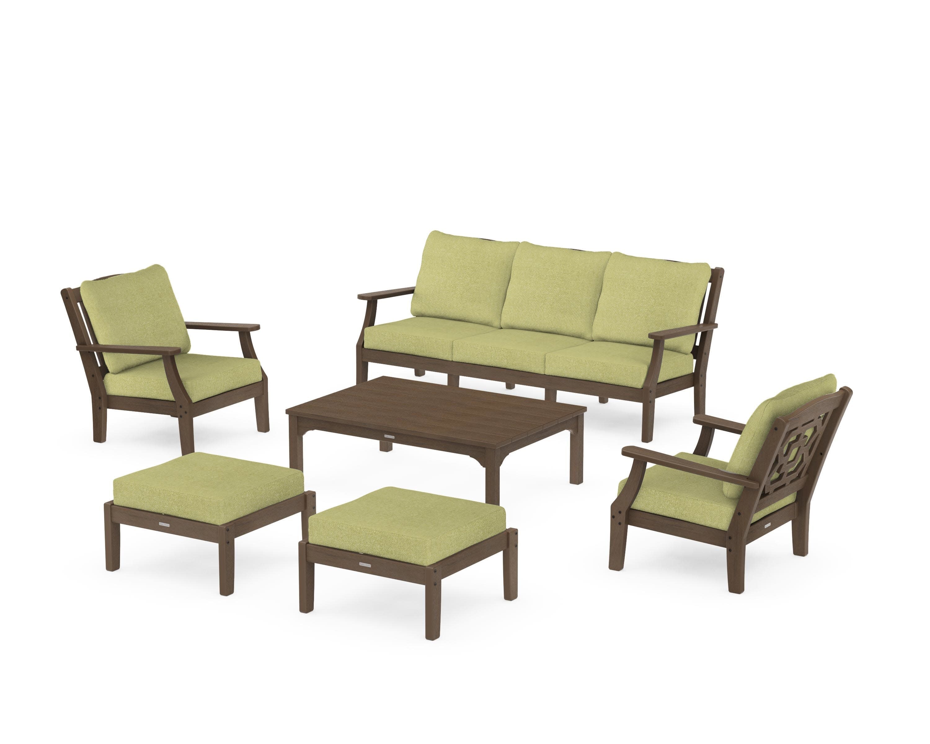 Chinoiserie 6-Piece Lounge Sofa Set in Kona / Chartreuse Boucle