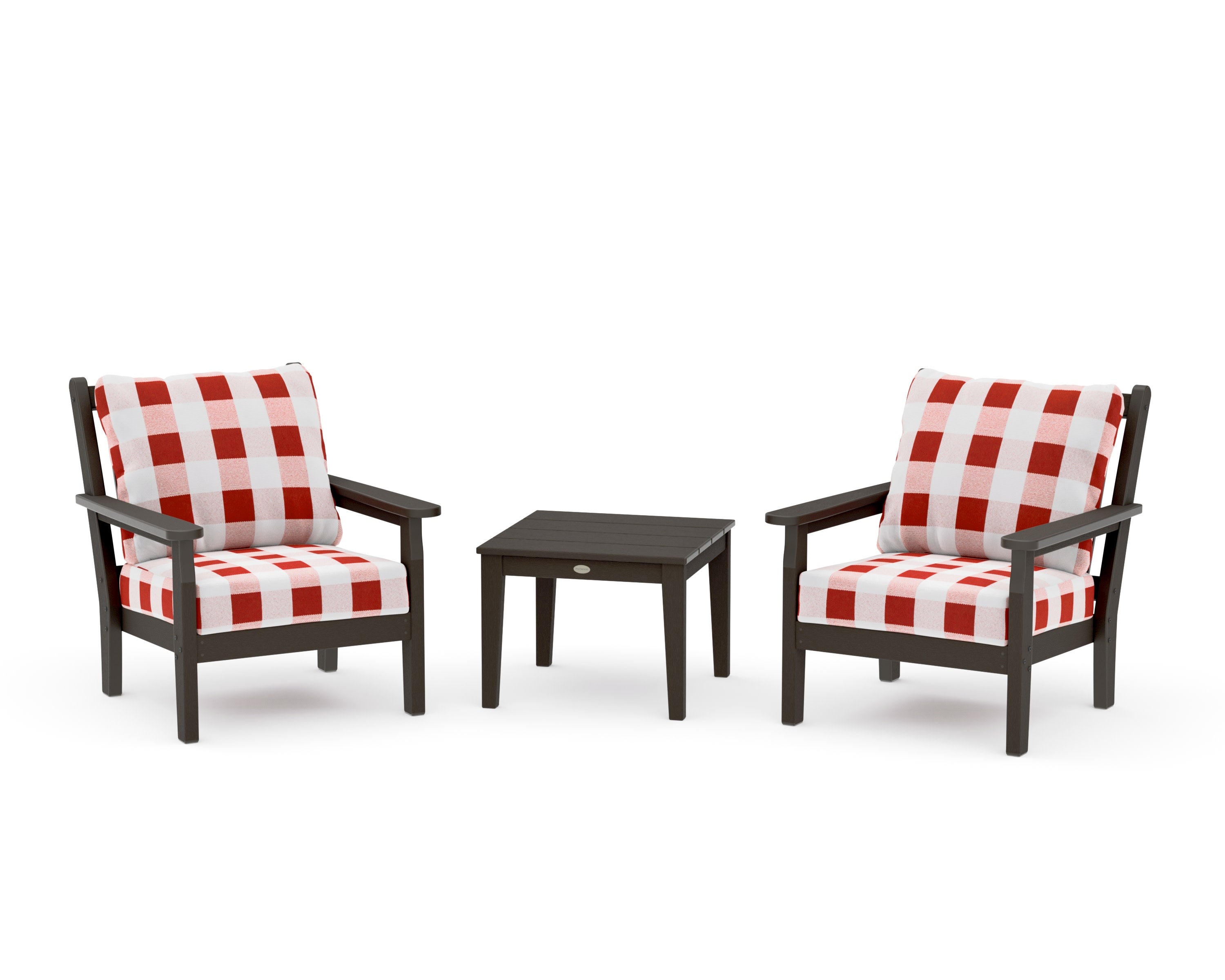 Chippendale 3-Piece Deep Seating Set in Vintage Coffee / Buffalo Plaid Crimson
