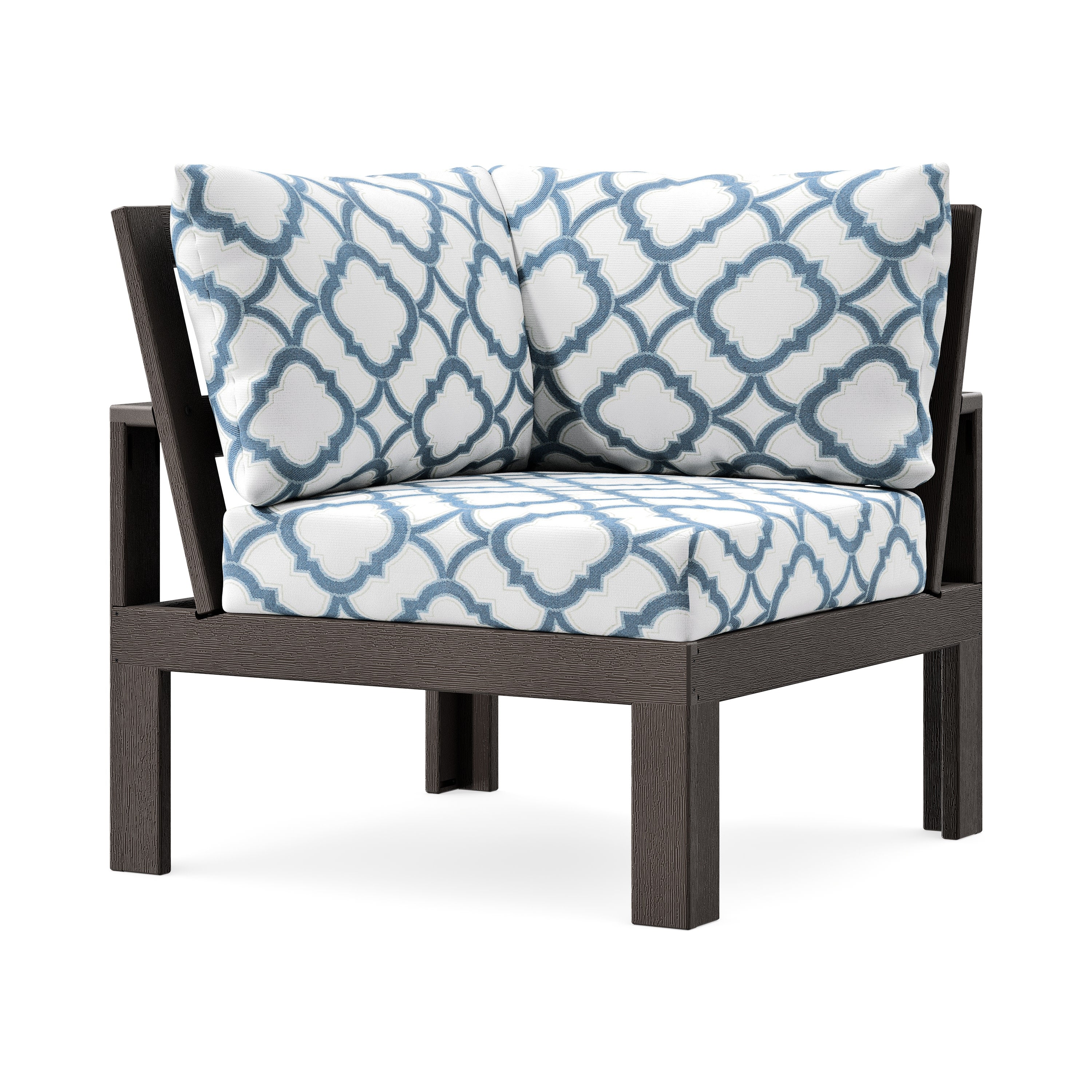 Modular Corner Chair in Vintage Coffee / Trellis Sky Blue