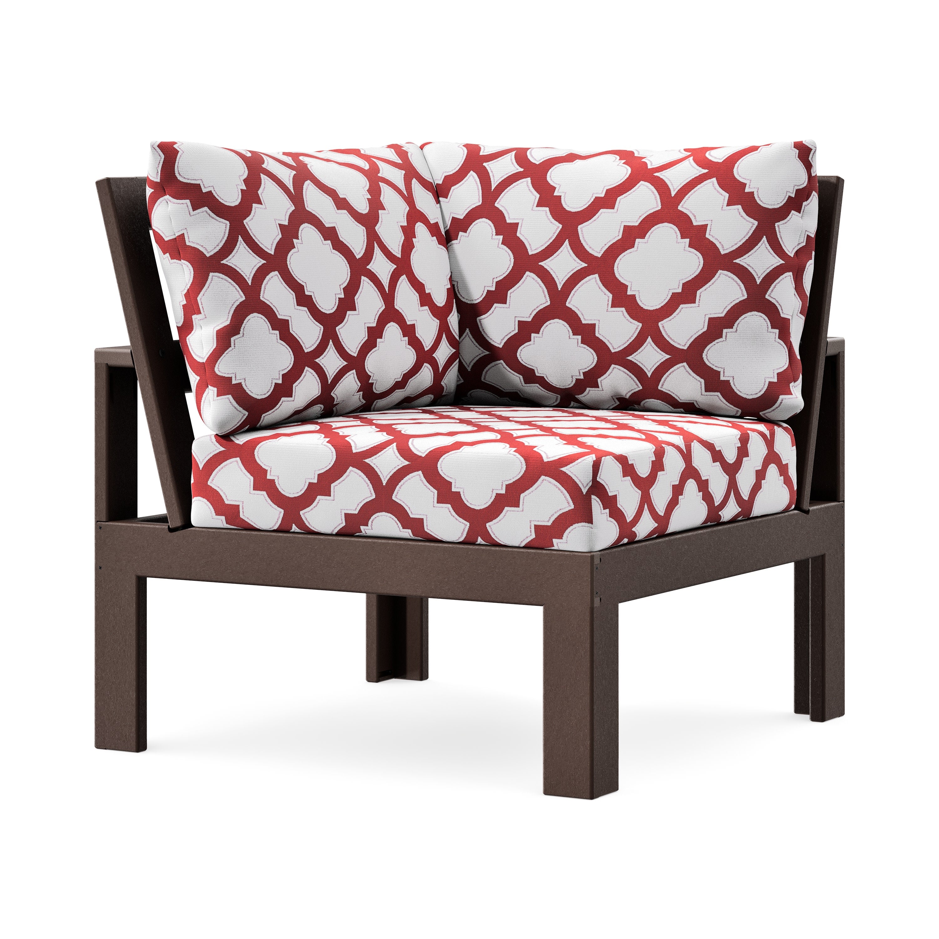 Modular Corner Chair in Mahogany / Trellis Crimson