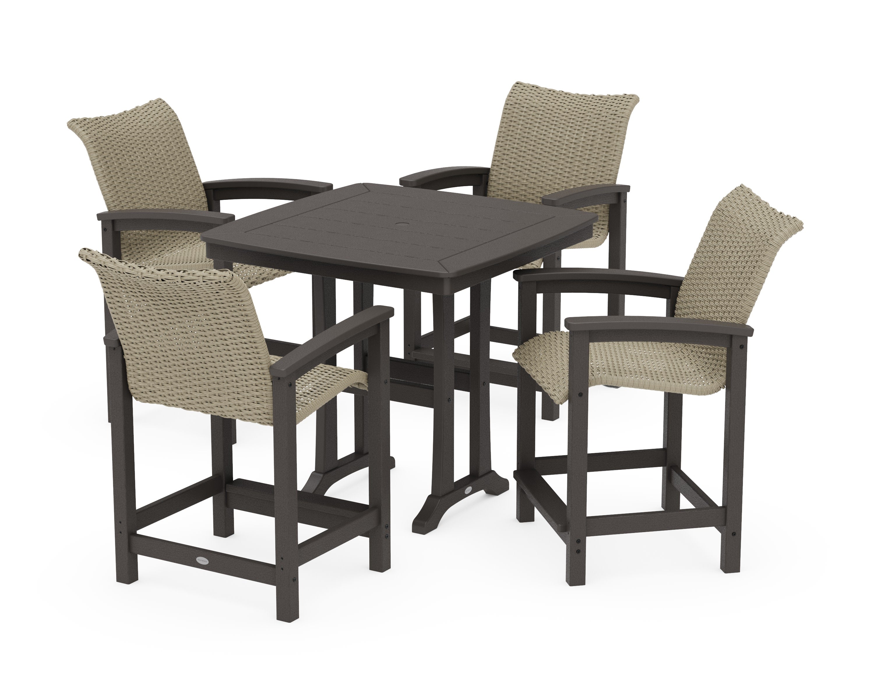 Coastal Woven 5-Piece Counter Set with Trestle Legs in Vintage Coffee / Dune Grass