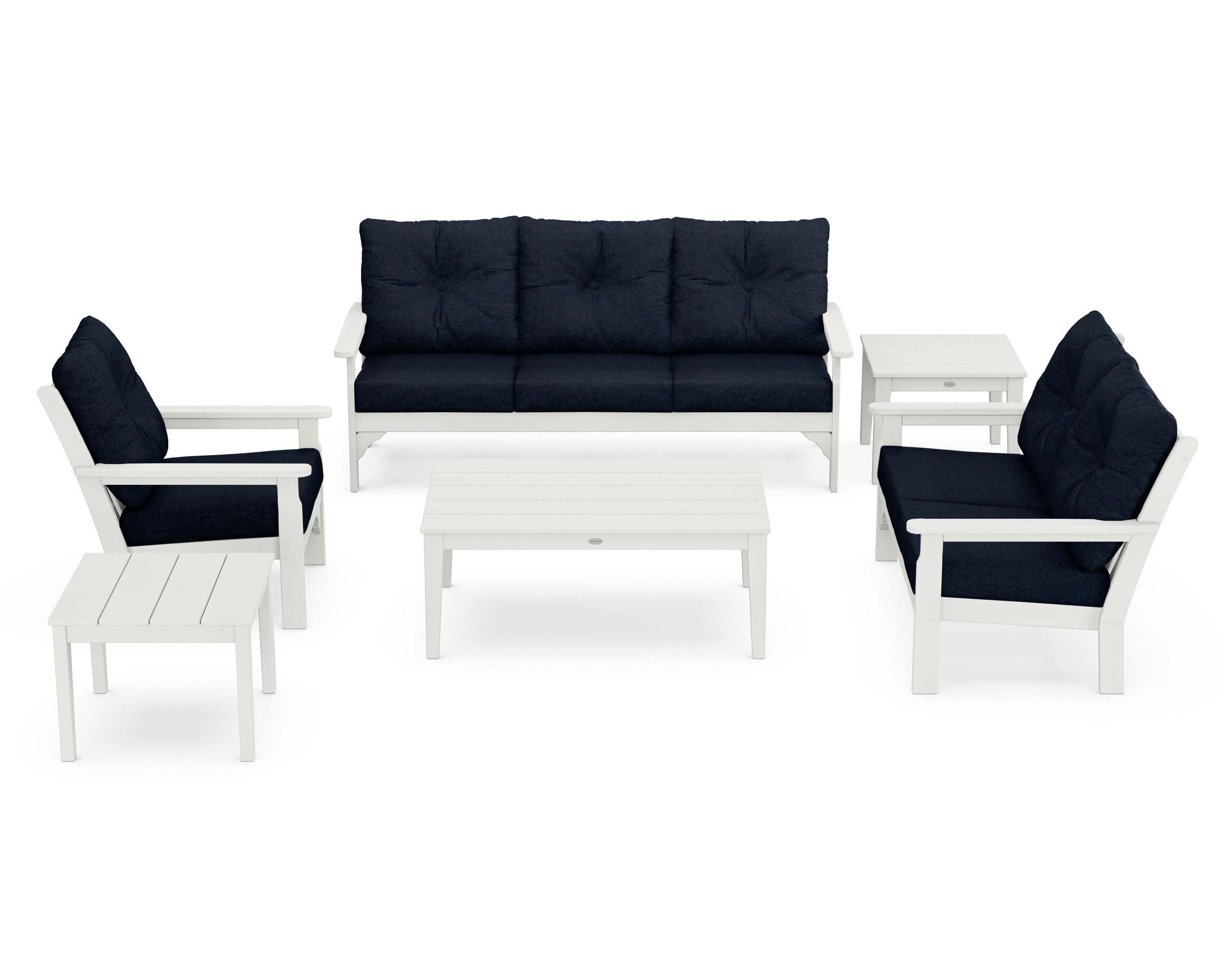 Vineyard 6-Piece Deep Seating Set in Vintage White / Marine Indigo