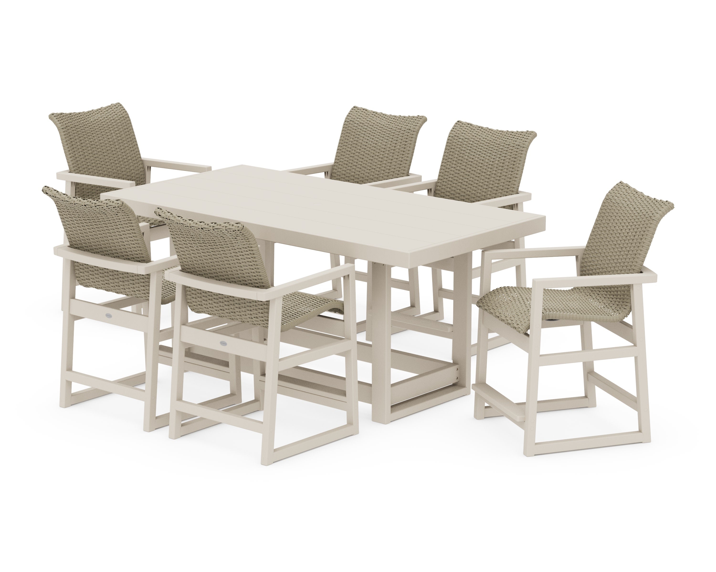 EDGE Woven Arm Chair 7-Piece Counter Set in Sand / Dune Grass