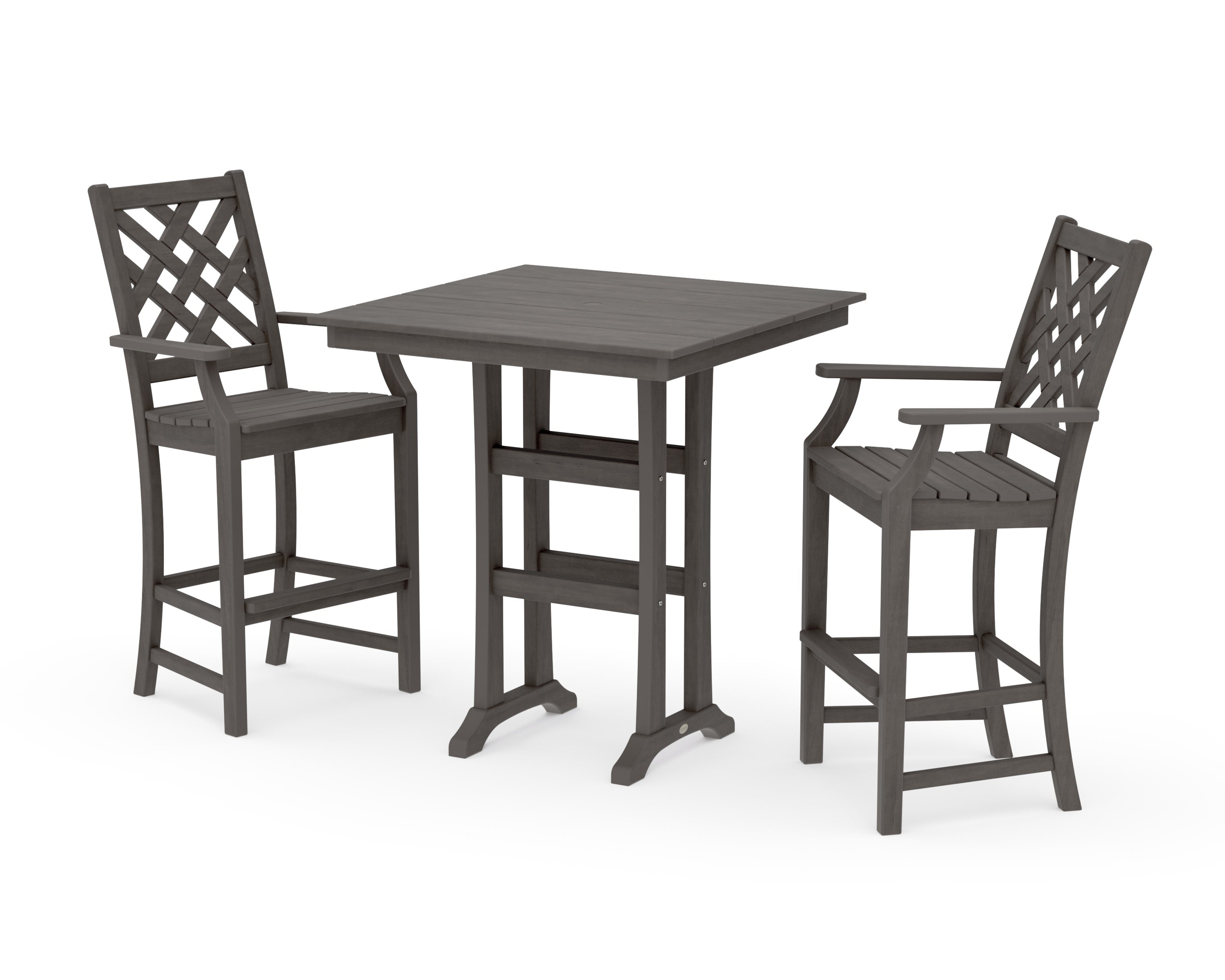 Wovendale 3-Piece Farmhouse Bar Set with Trestle Legs in Driftwood