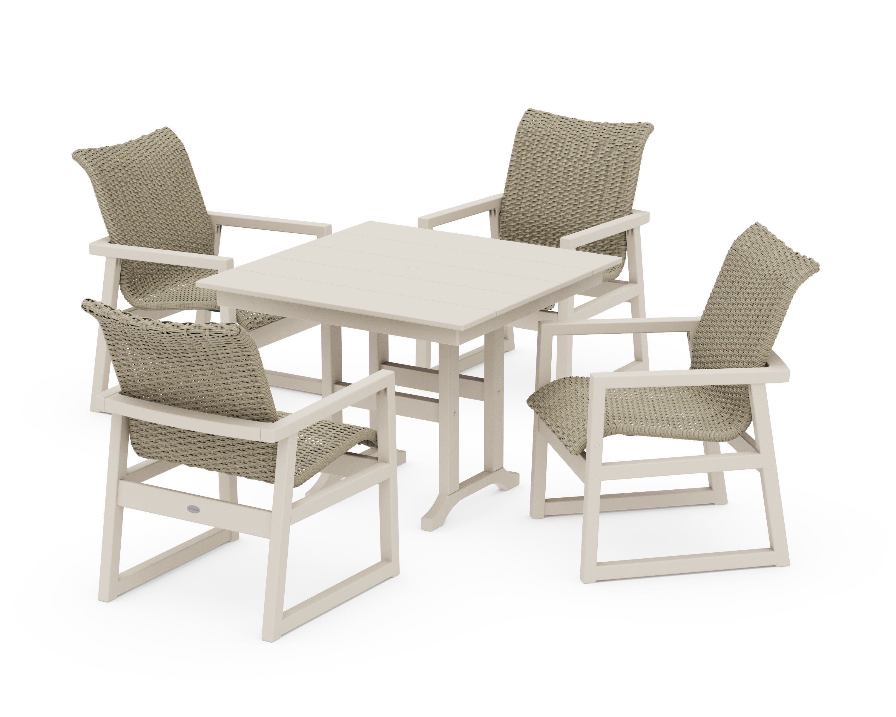 EDGE Woven 5-Piece Farmhouse Dining Set in Sand / Dune Grass