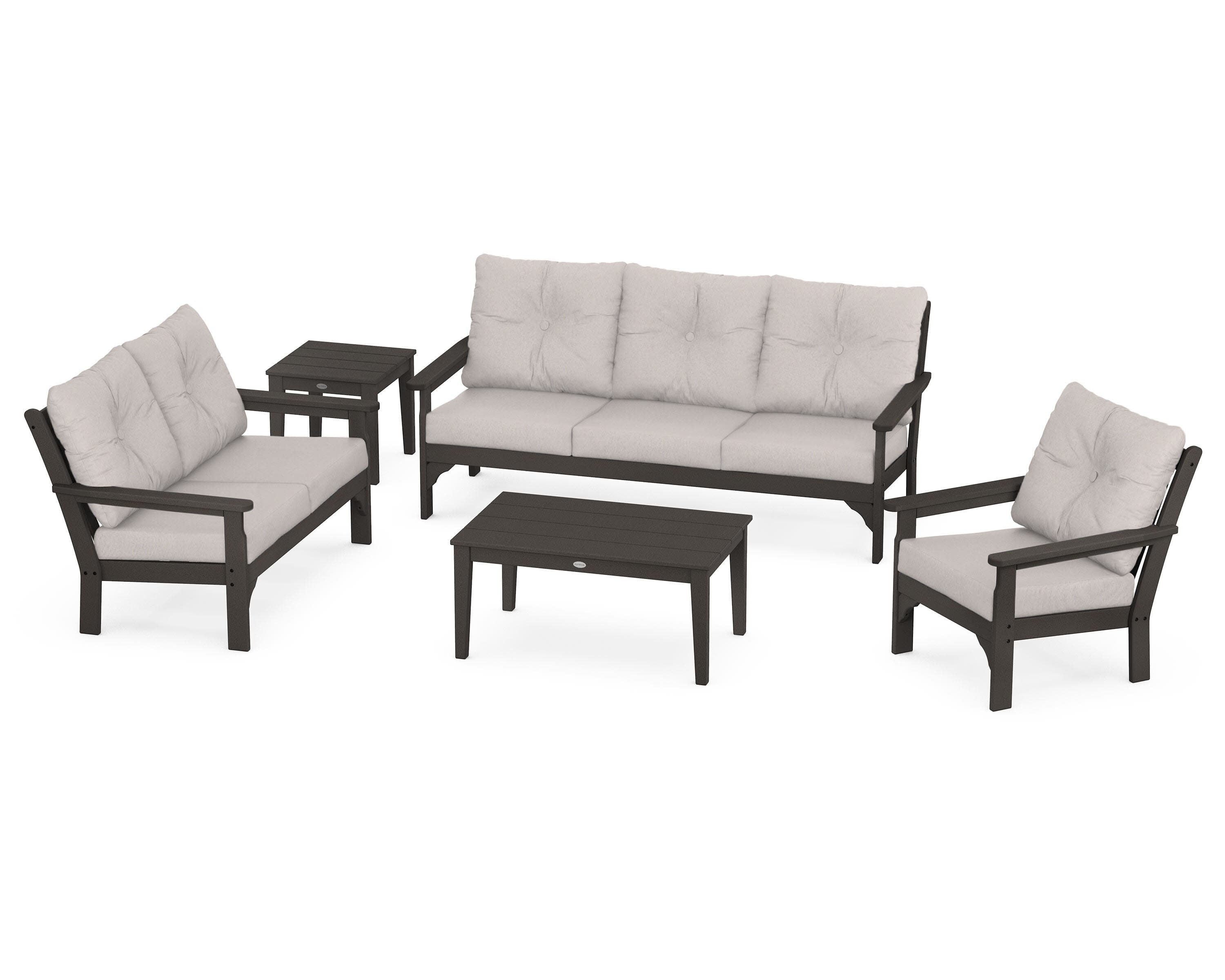 Vineyard 5 Piece Deep Seating Set in Vintage Coffee / Dune Burlap