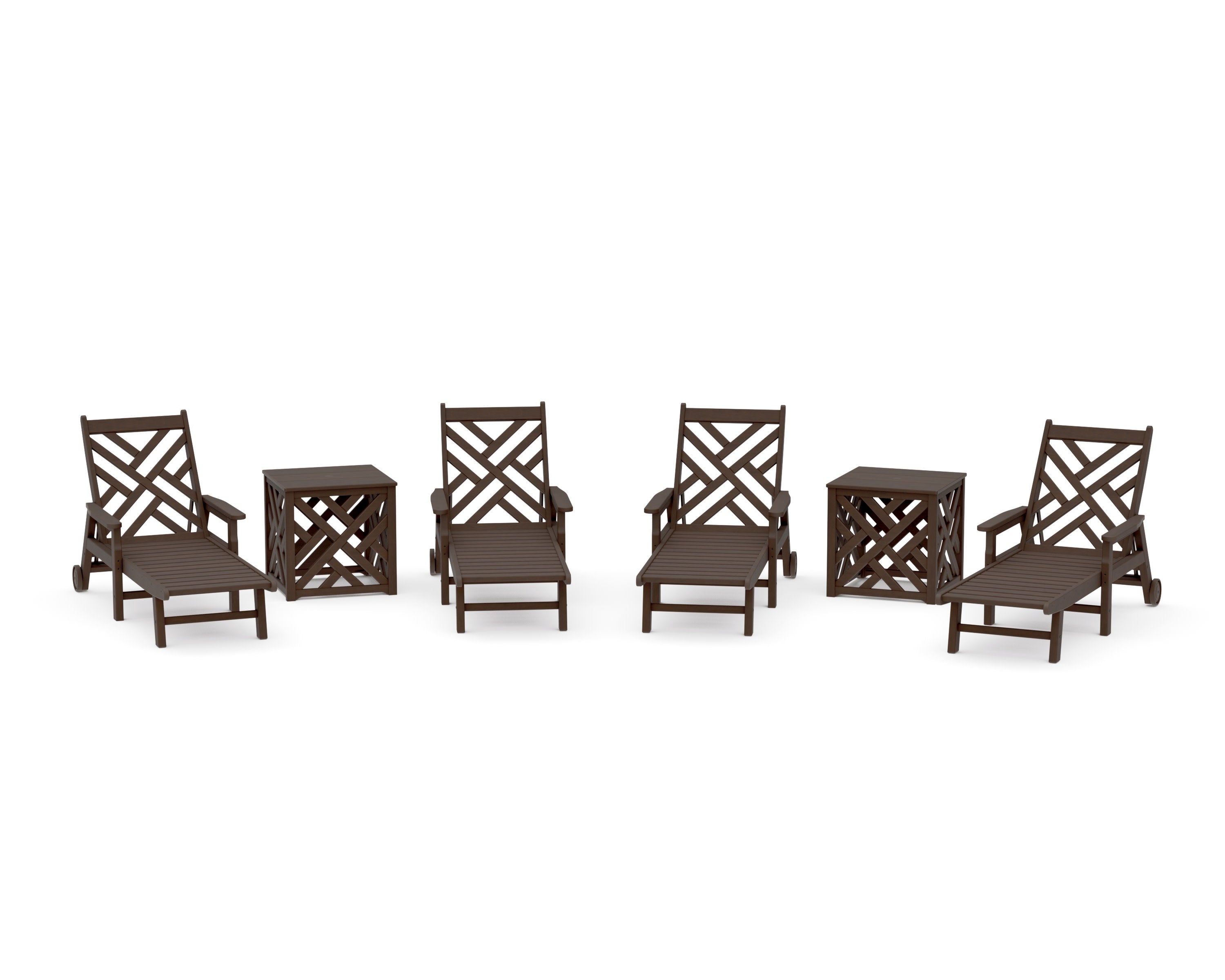 Chippendale 6-Piece Chaise Set with Umbrella Stand Accent Table in Kona