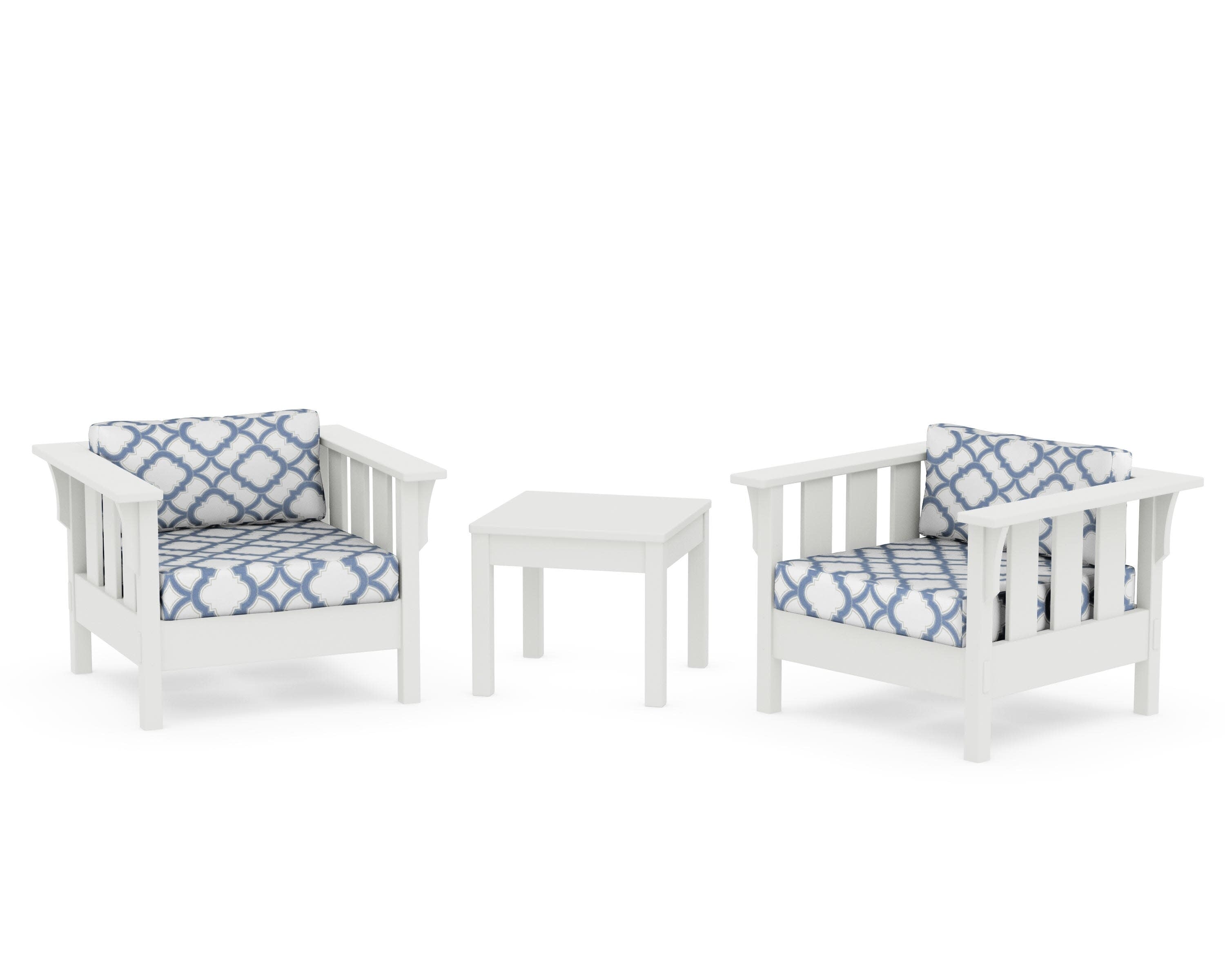 Acadia 3-Piece Deep Seating Set in Vintage White / Trellis Sky Blue