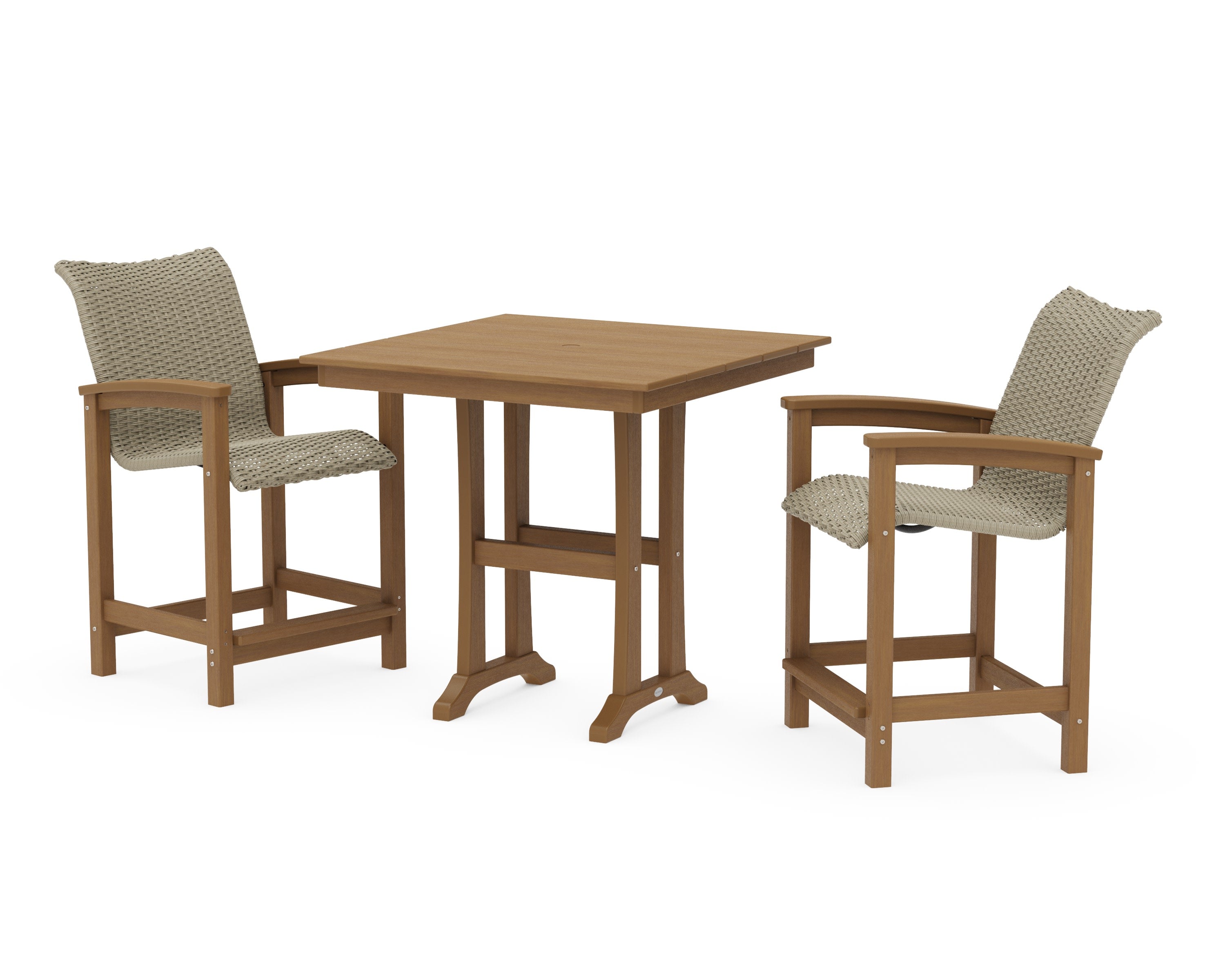 Coastal Woven 3-Piece Farmhouse Counter Set with Trestle Legs in Natural / Dune Grass
