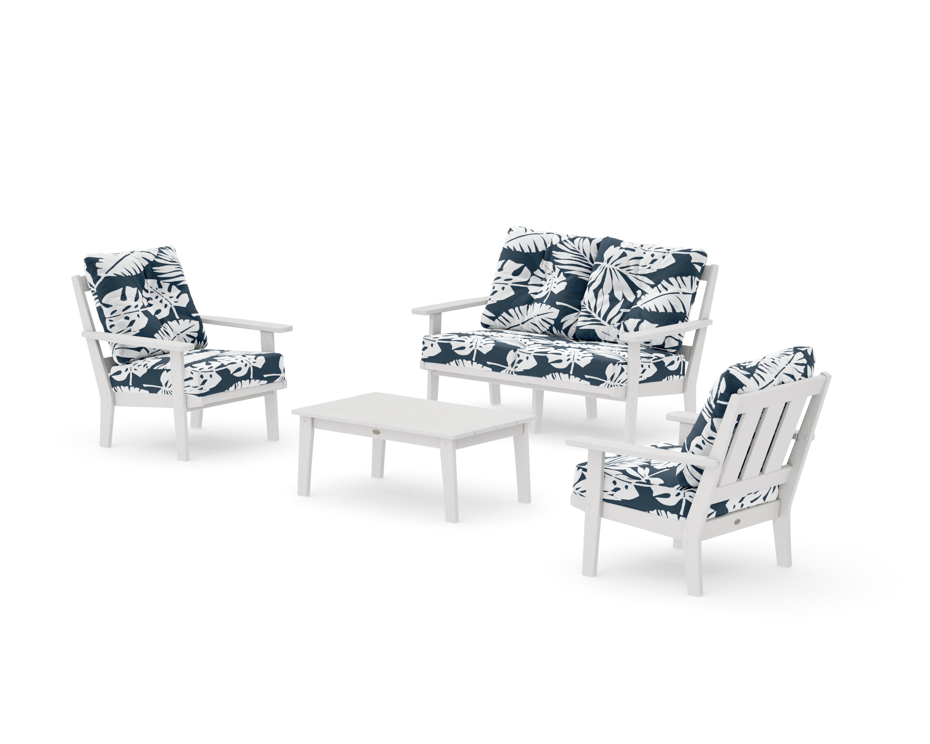 Oxford 4-Piece Deep Seating Set with Loveseat in Vintage White / Leaf Marine Indigo