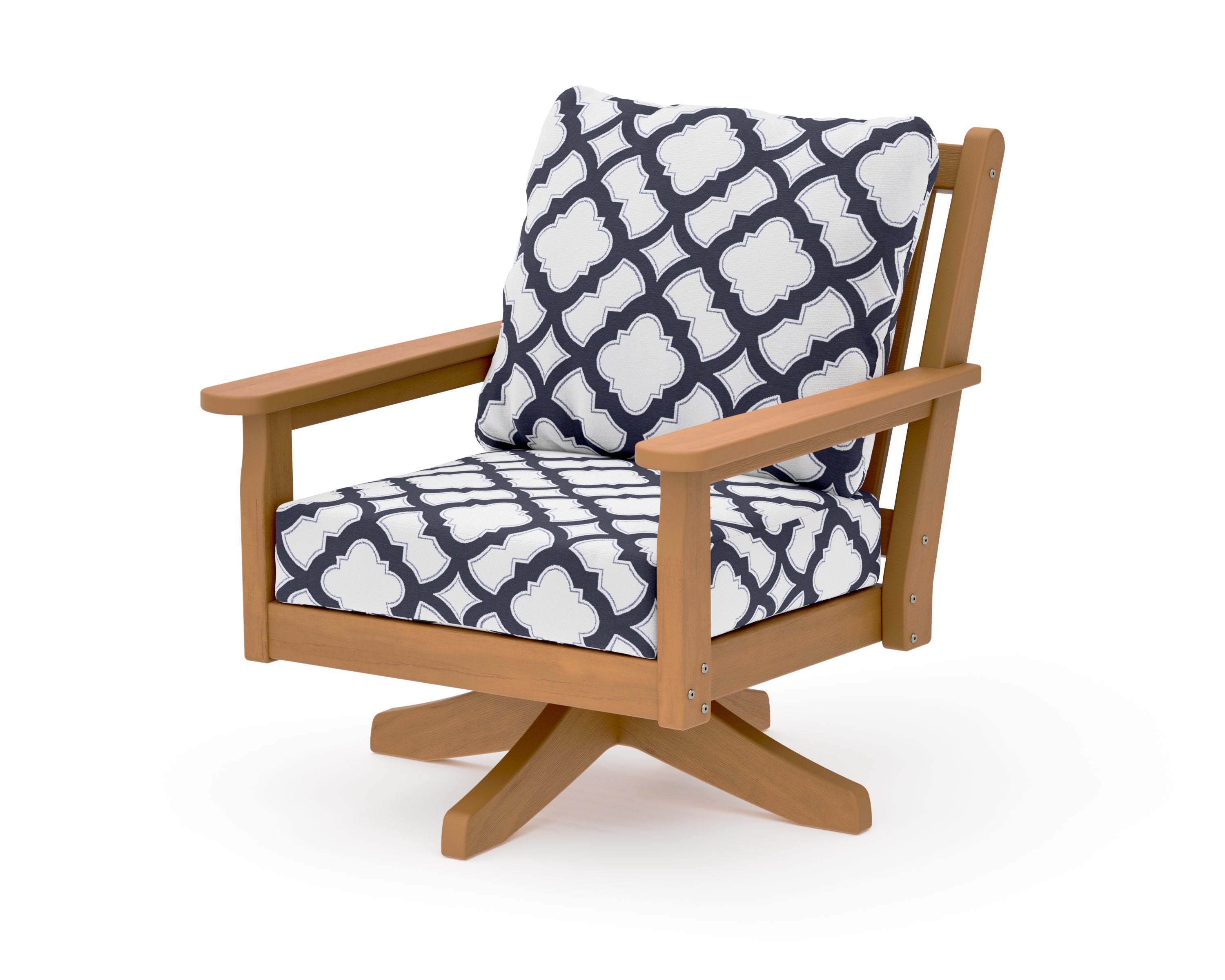 Chippendale Deep Seating Swivel Chair in Natural / Trellis Navy