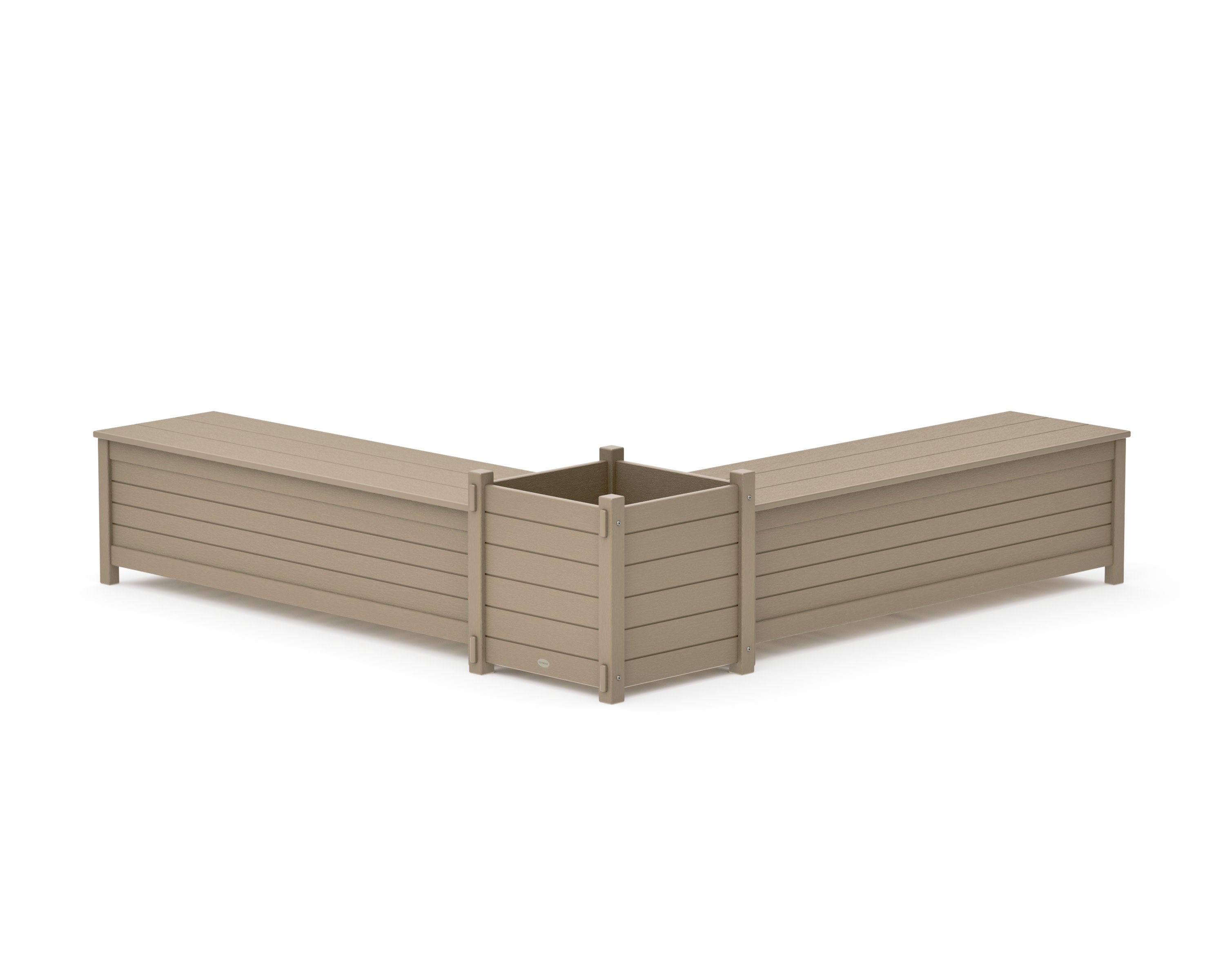 60" Nautical L- Shaped Planter Storage Bench Set- Large in Vintage Sahara