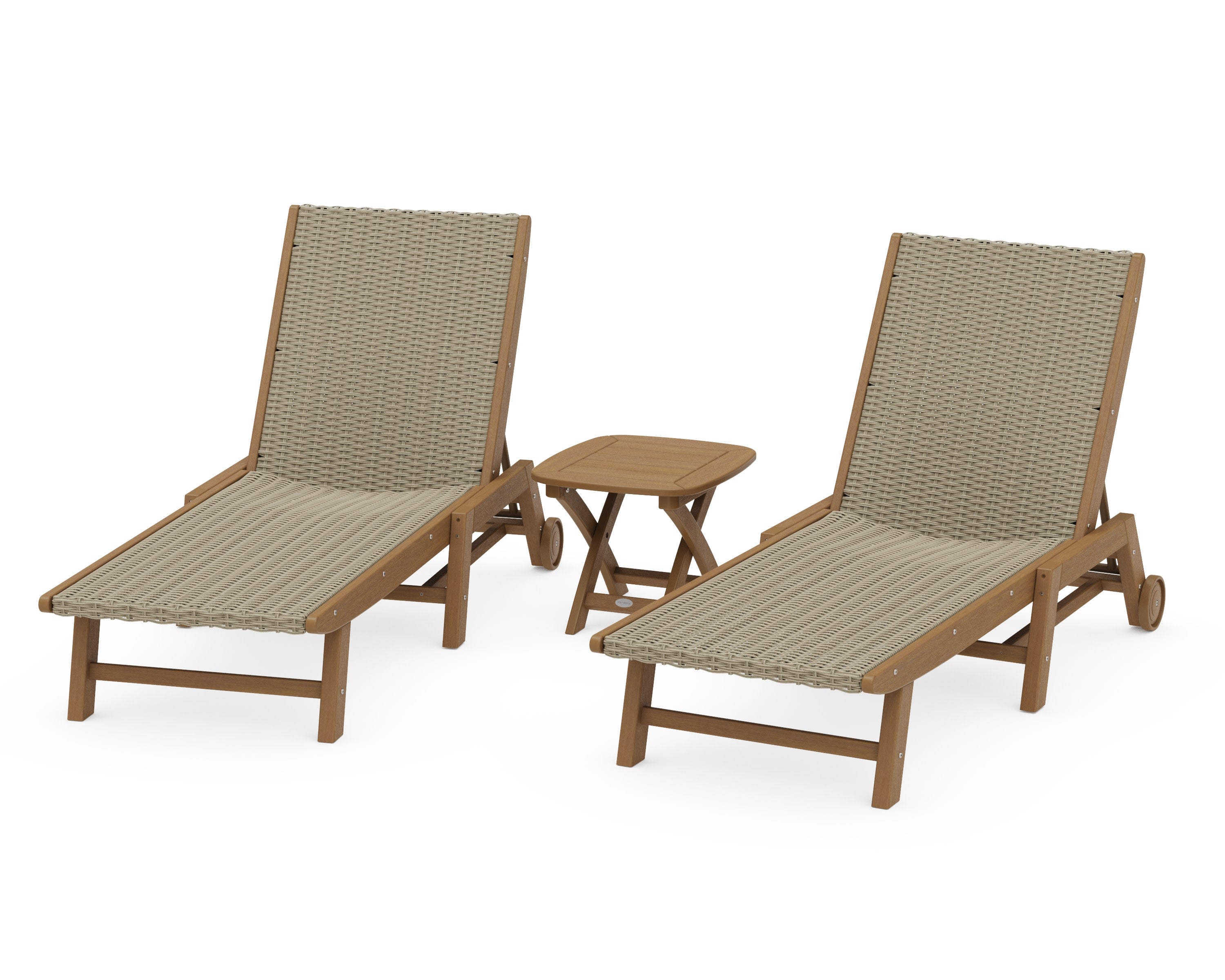 3 - Piece Coastal Woven Chaise with Wheels Chaise Lounge Set in Natural / Dune Grass