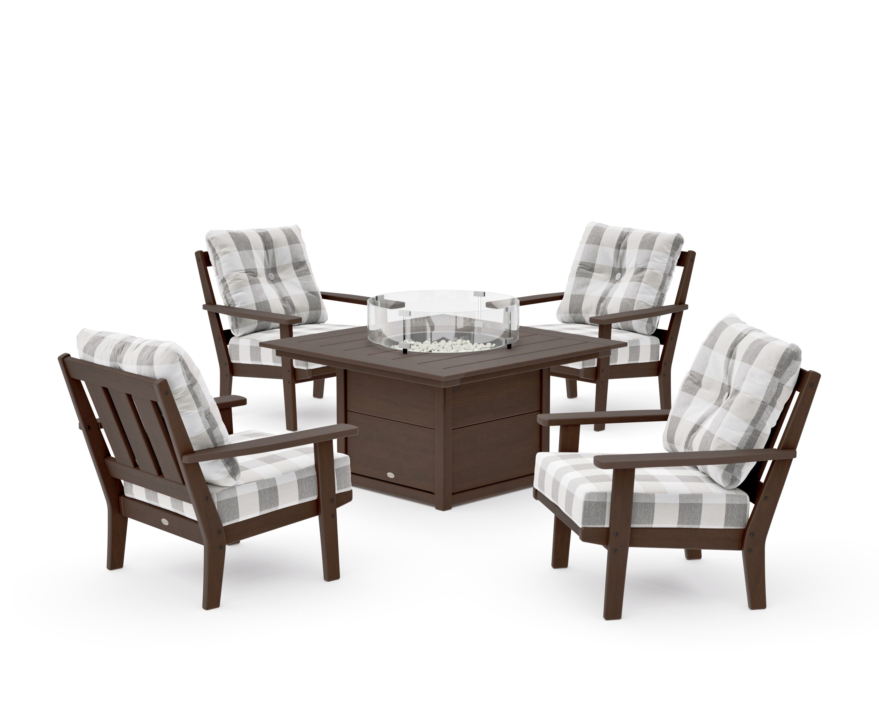 Oxford 5-Piece Deep Seating Set with Fire Pit Table in Kona / Buffalo Plaid Grey Mist