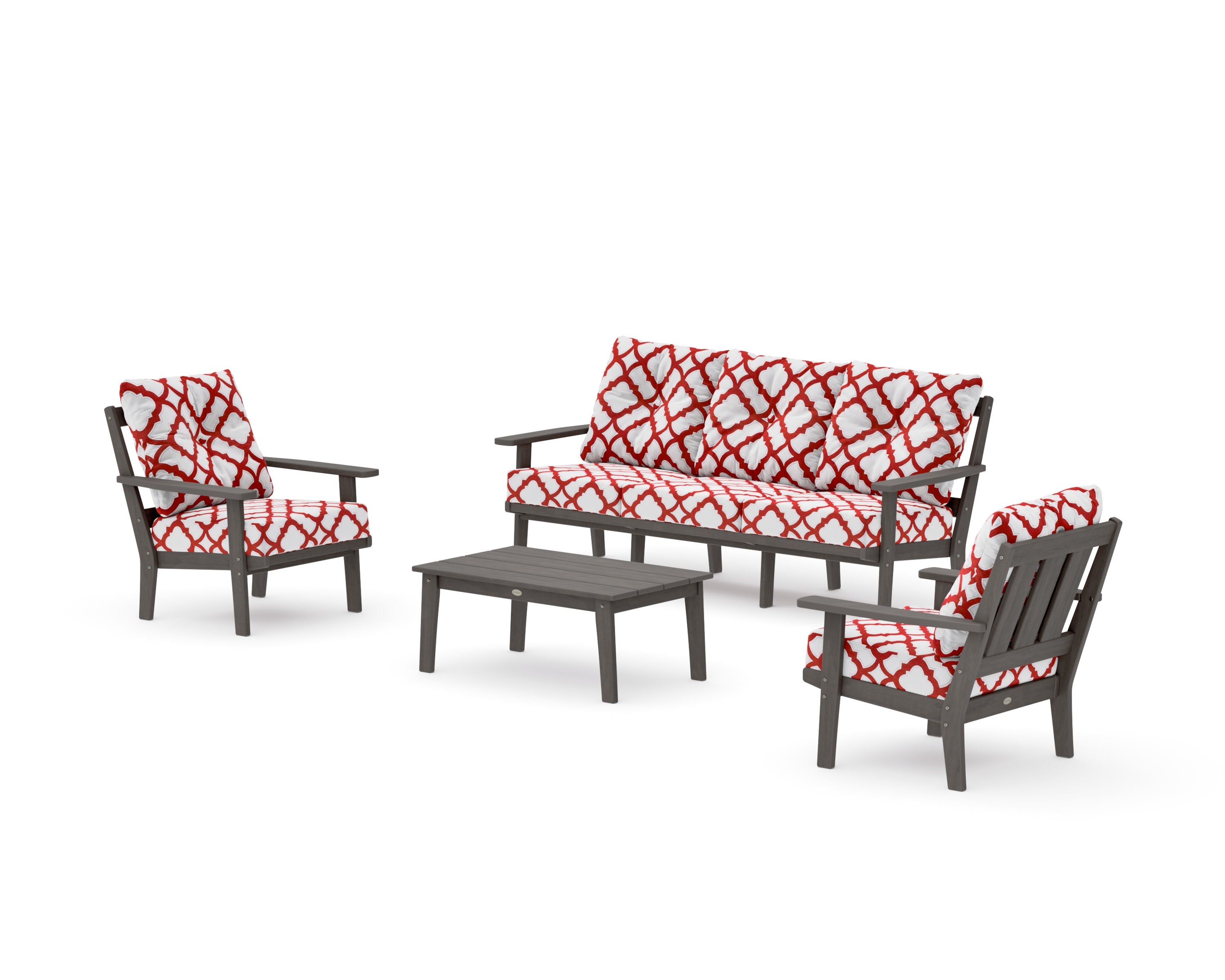 Oxford 4-Piece Deep Seating Set with Sofa in Driftwood / Trellis Crimson