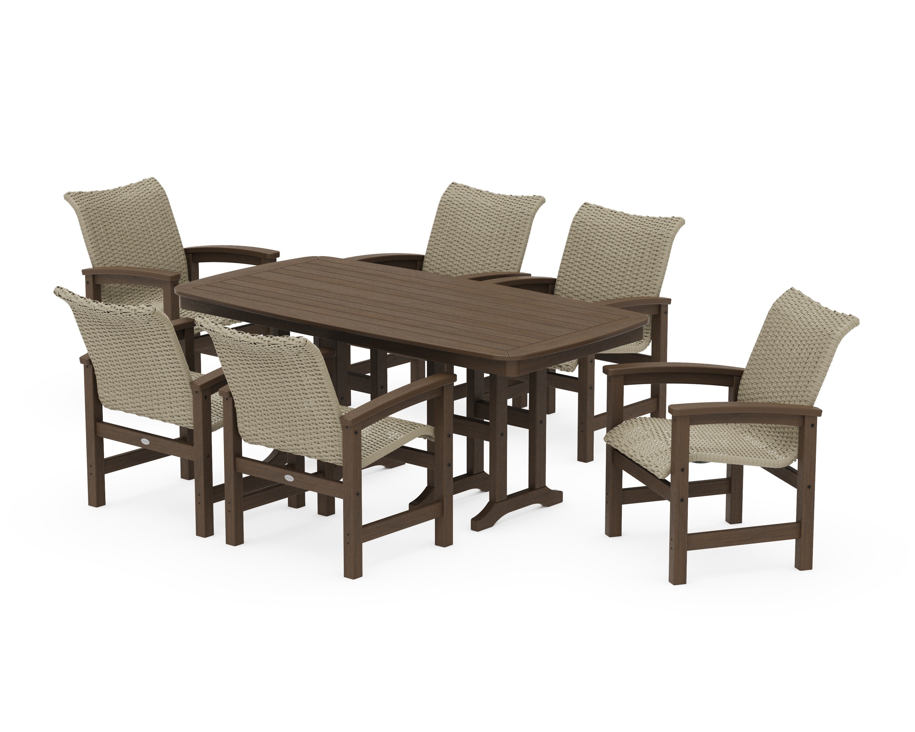Coastal Woven Arm Chair 7-Piece Dining Set in Kona / Dune Grass