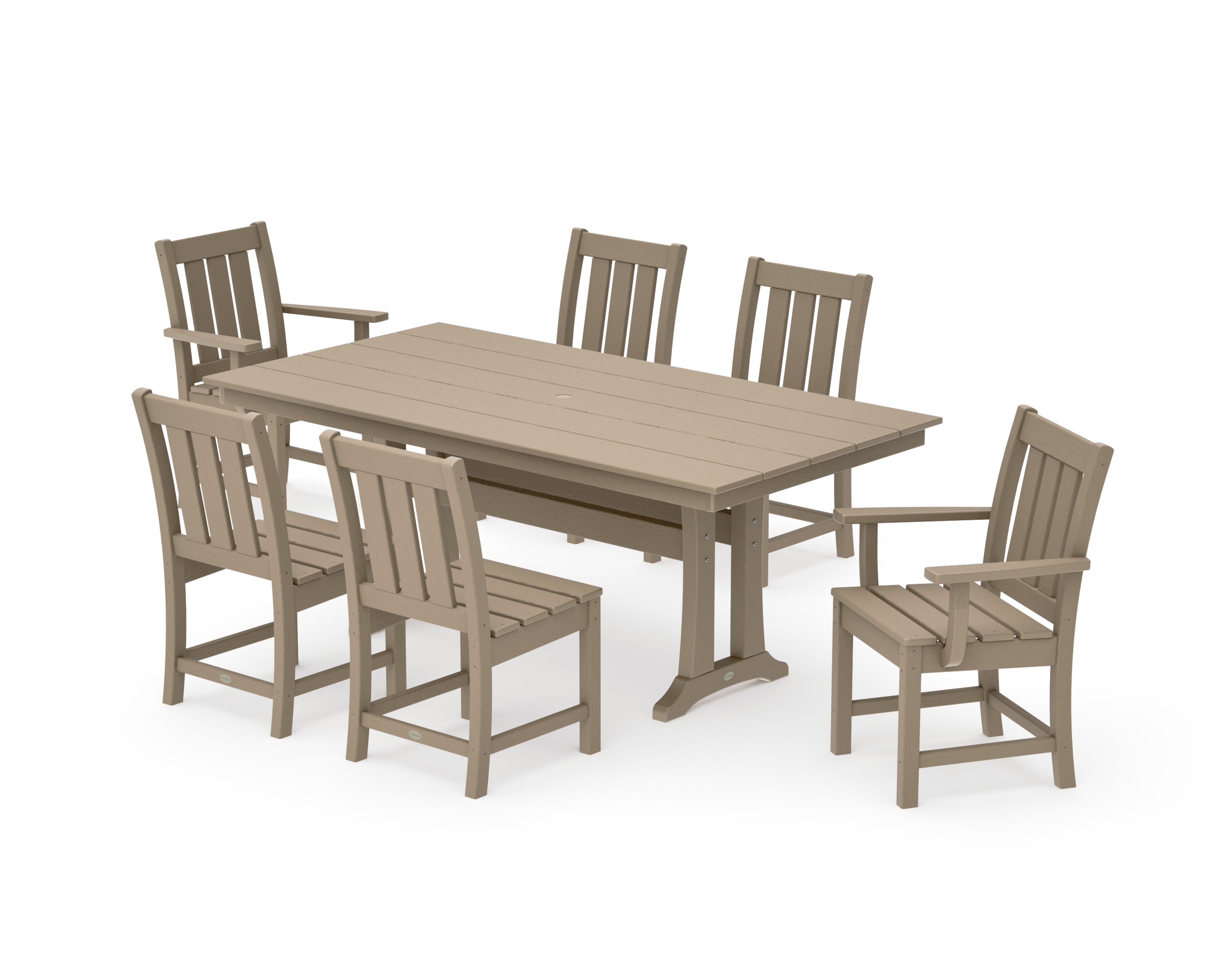 Oxford 7-Piece Farmhouse Dining Set with Trestle Legs in Vintage Sahara