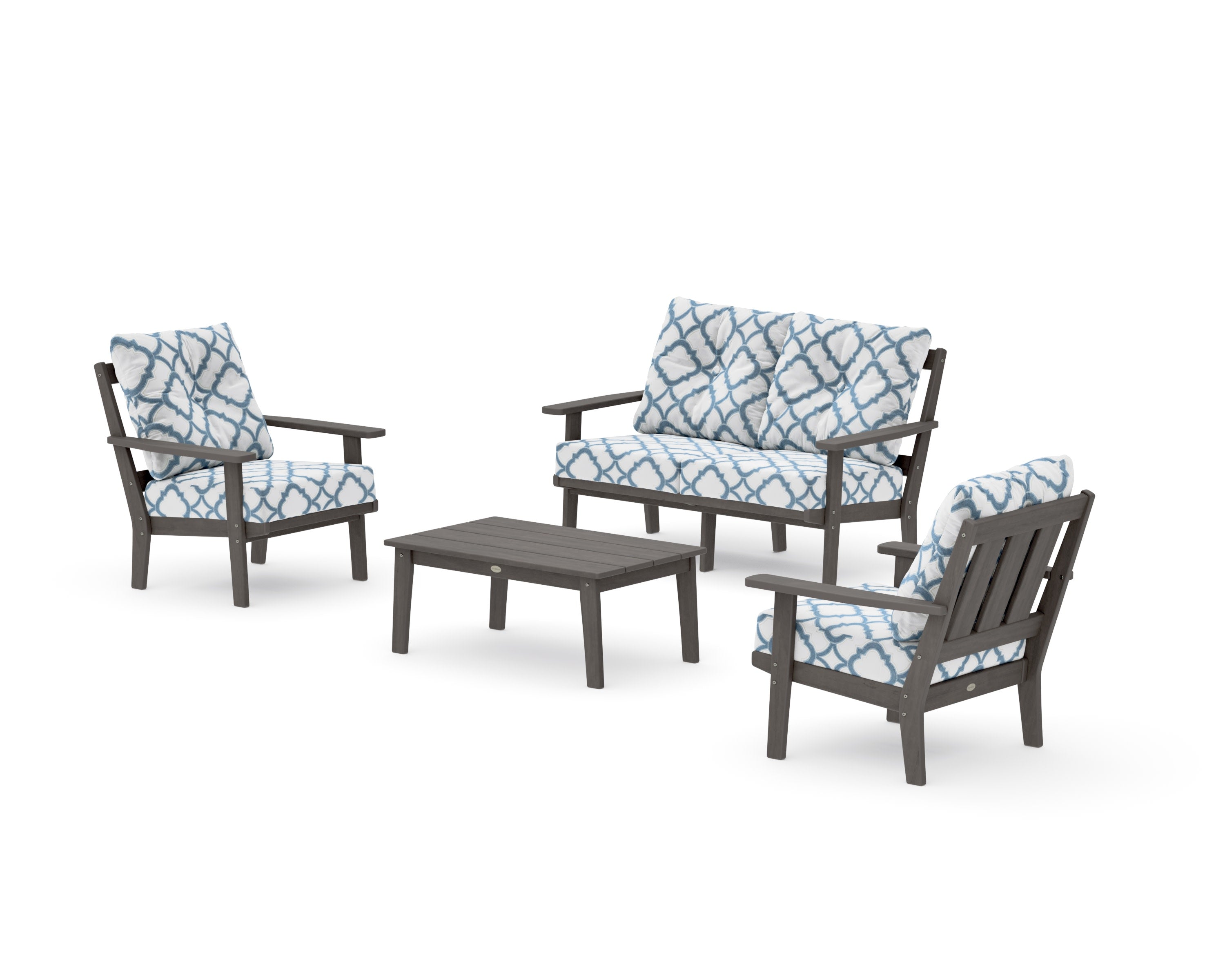 Oxford 4-Piece Deep Seating Set with Loveseat in Driftwood / Trellis Sky Blue