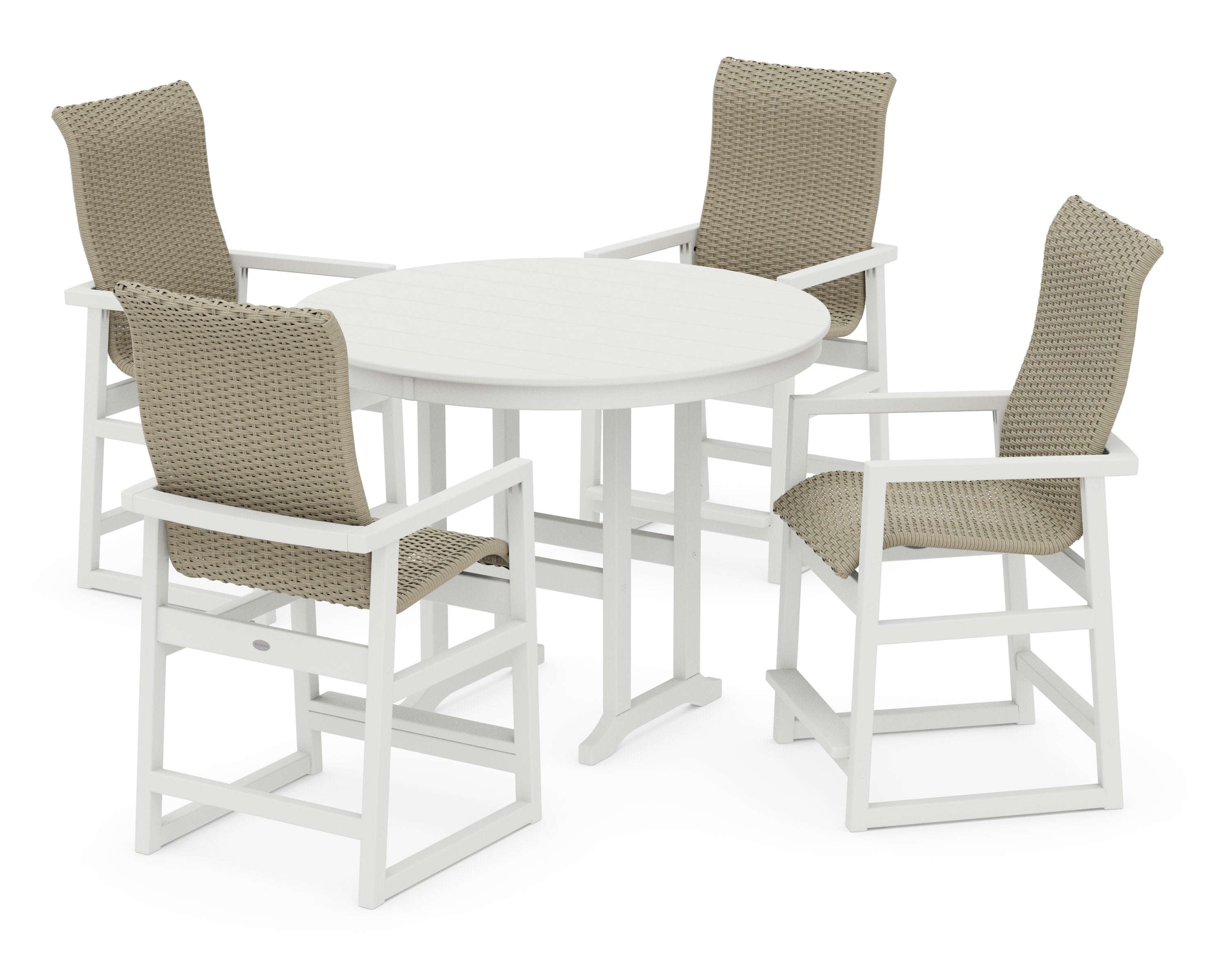 EDGE Woven Highback 5-Piece Round Farmhouse Counter Set in White / Dune Grass