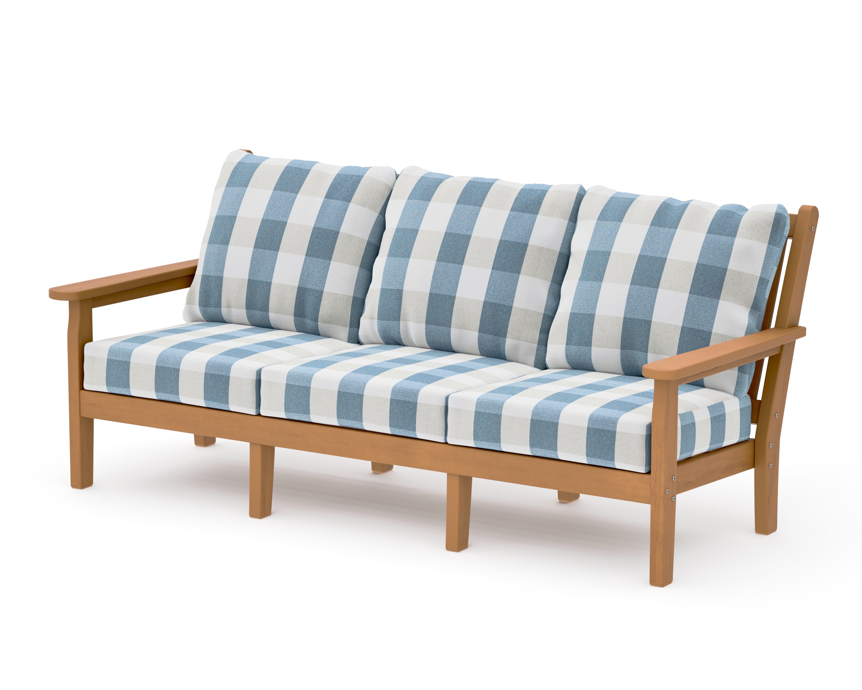 Chippendale Deep Seating Sofa in Natural / Buffalo Plaid Sky Blue