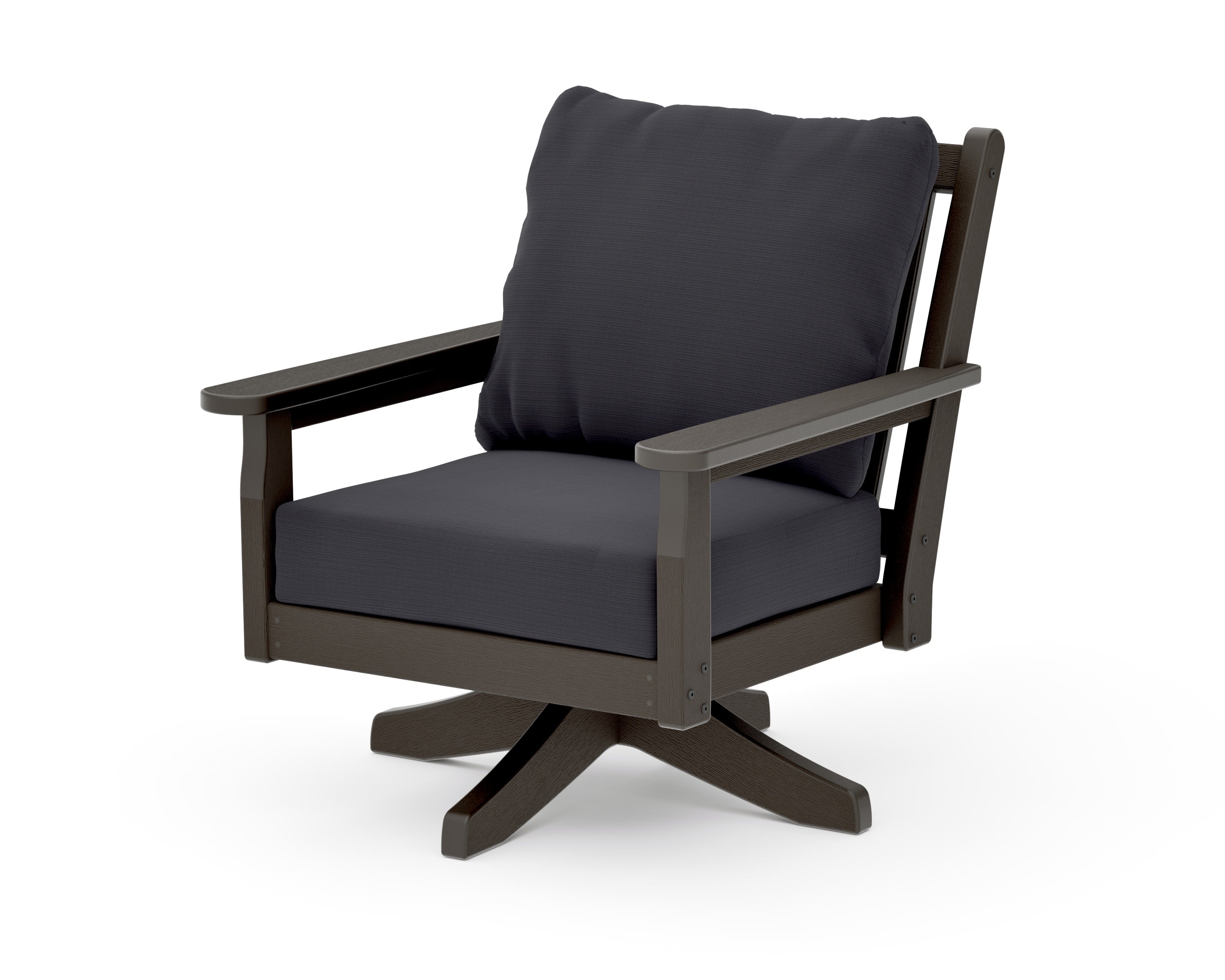 Chippendale Deep Seating Swivel Chair in Vintage Coffee / Midnight Linen