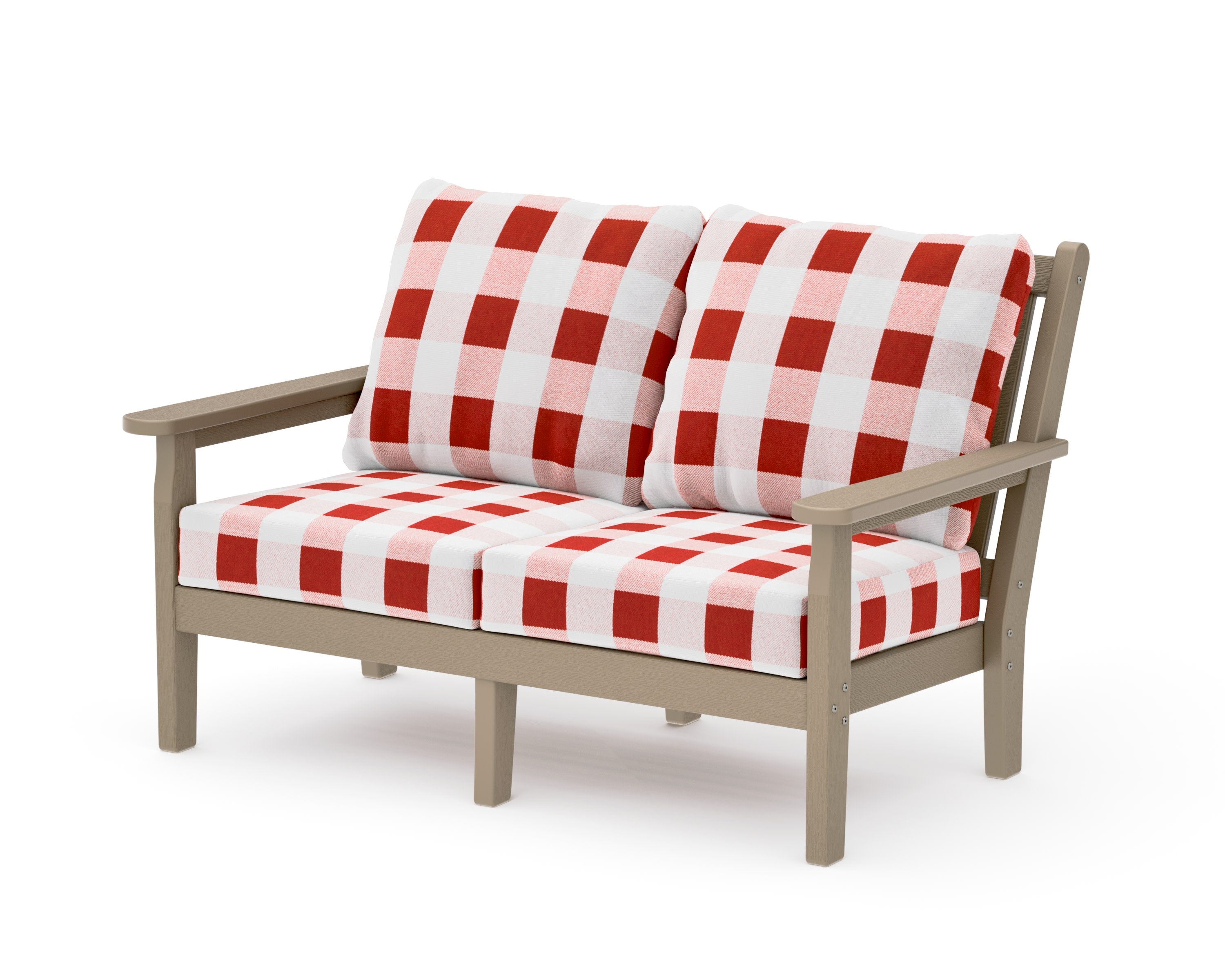 Chippendale Deep Seating Loveseat in Vintage Sahara / Buffalo Plaid Crimson